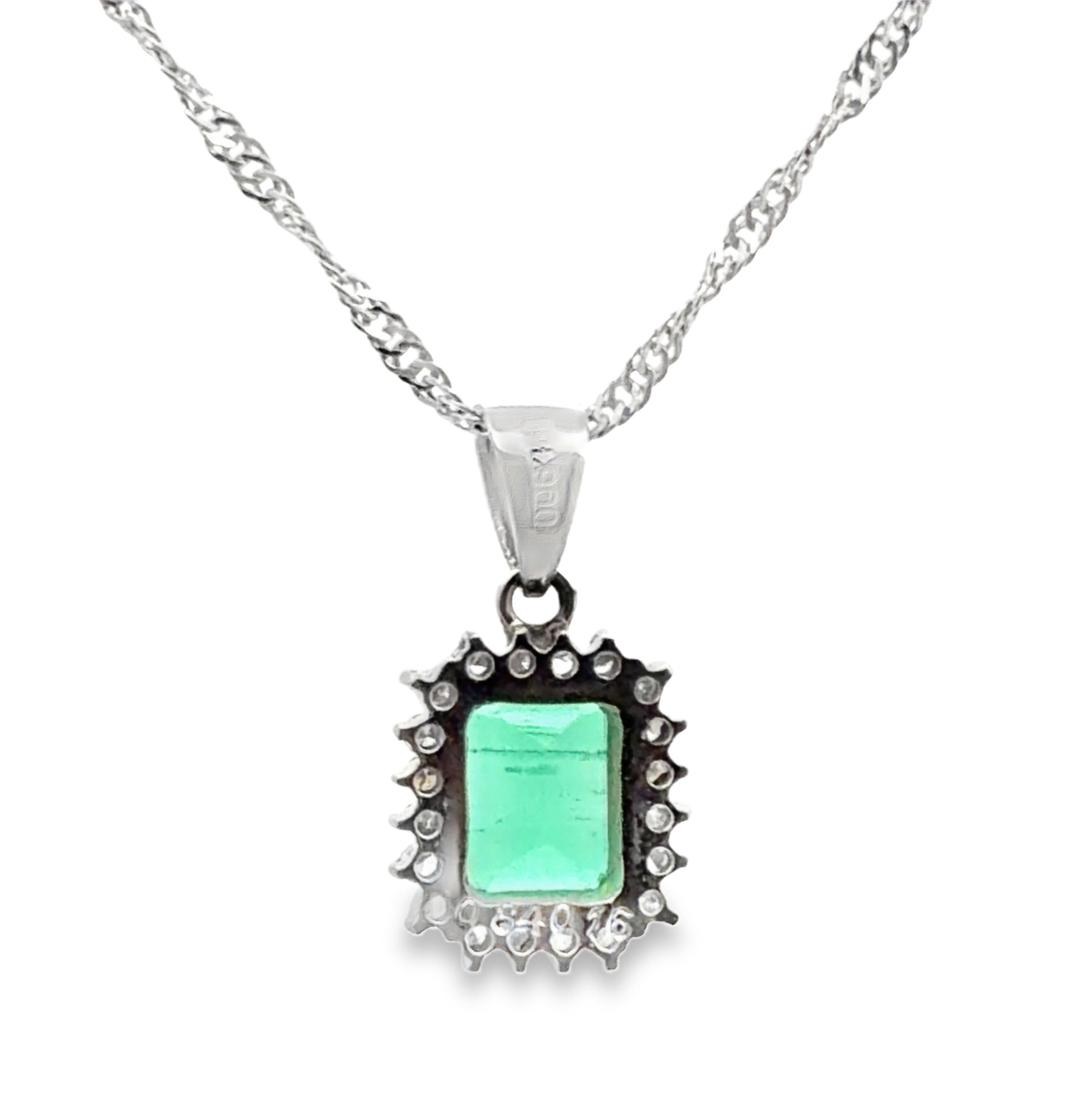 Emerald and Diamond Pendant on Chain