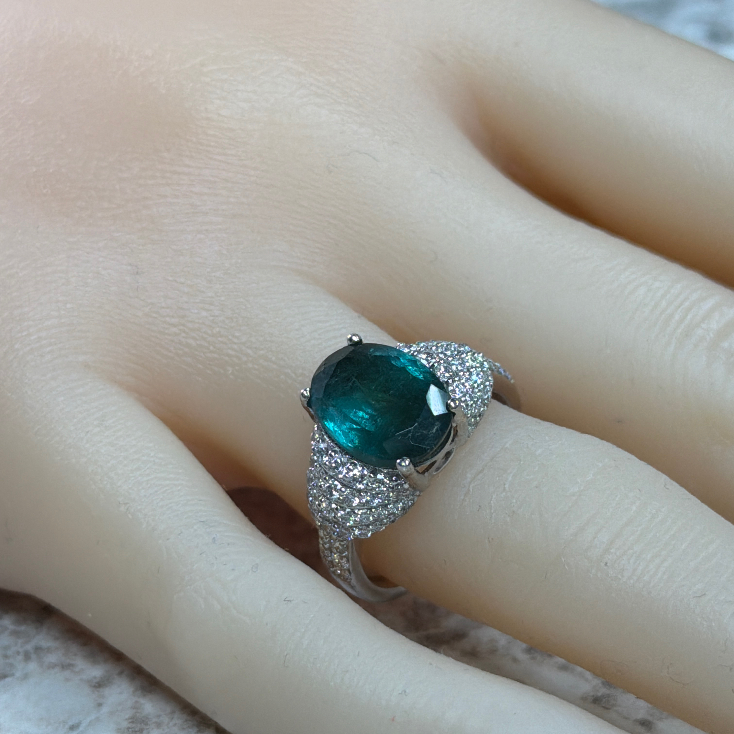 4 Carat Indicolite Tourmaline & Diamond Cocktail Ring