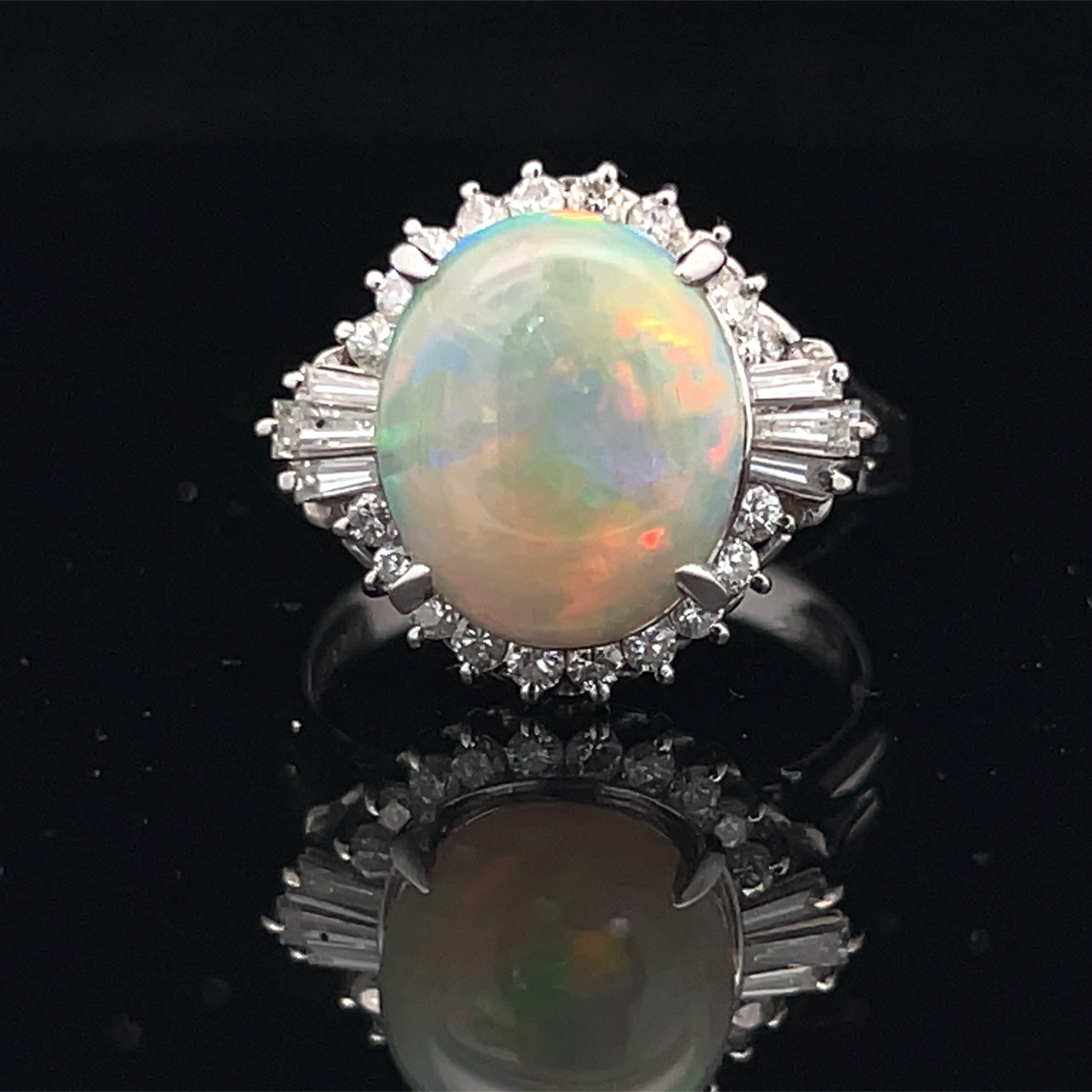 Platinum Natural Opal & Diamond Ring