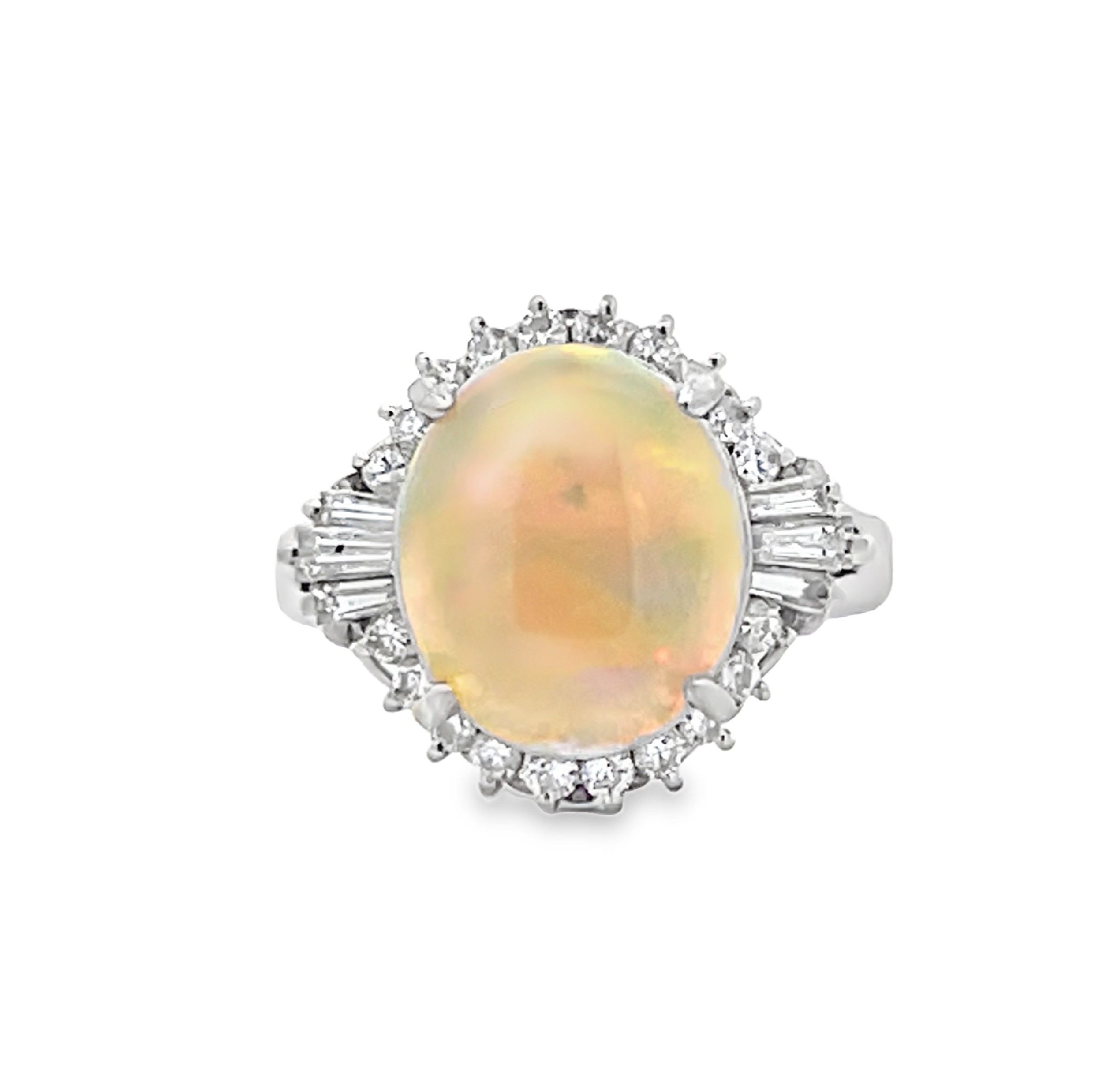 Platinum Natural Opal & Diamond Ring