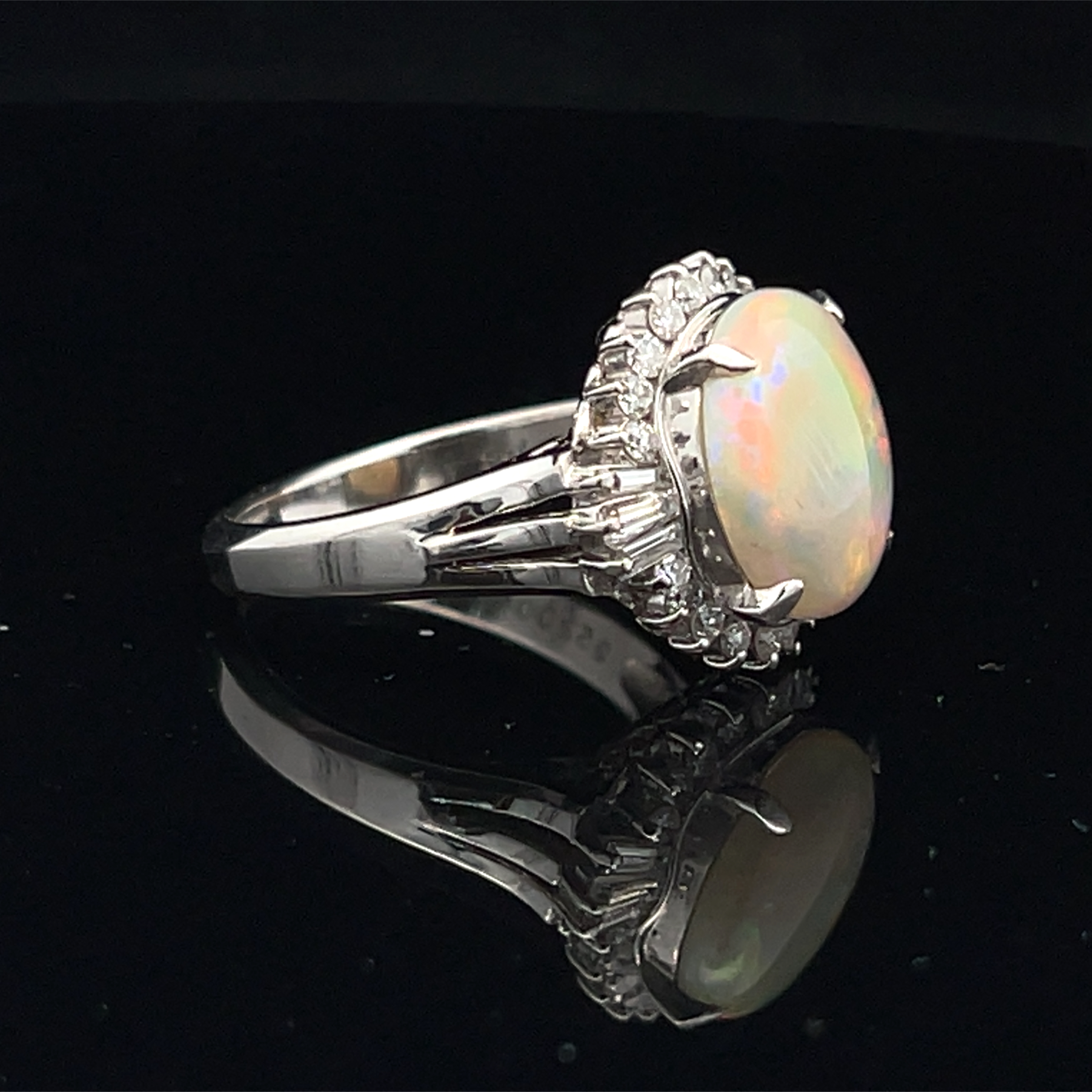 Platinum Natural Opal & Diamond Ring