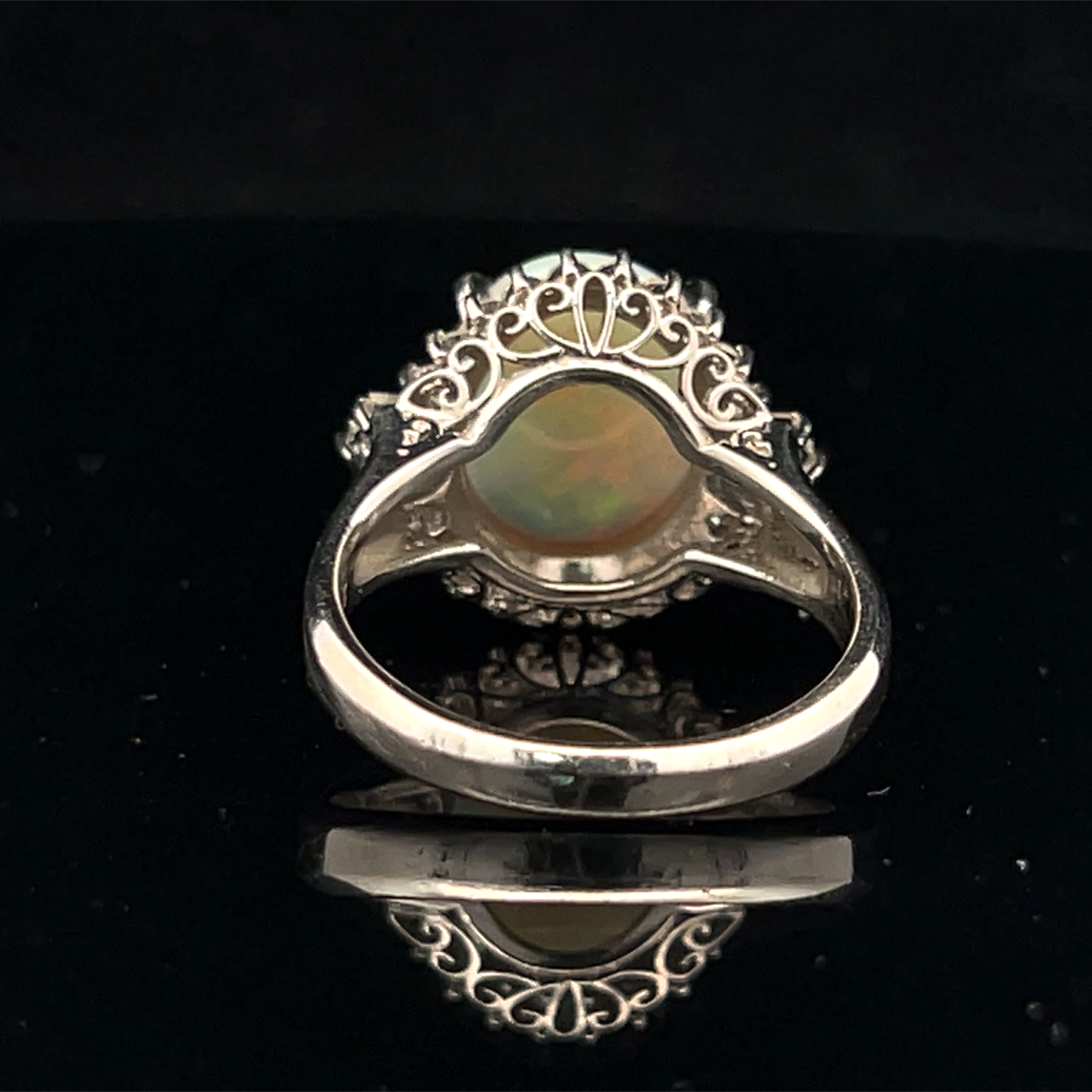 Platinum Natural Opal & Diamond Ring