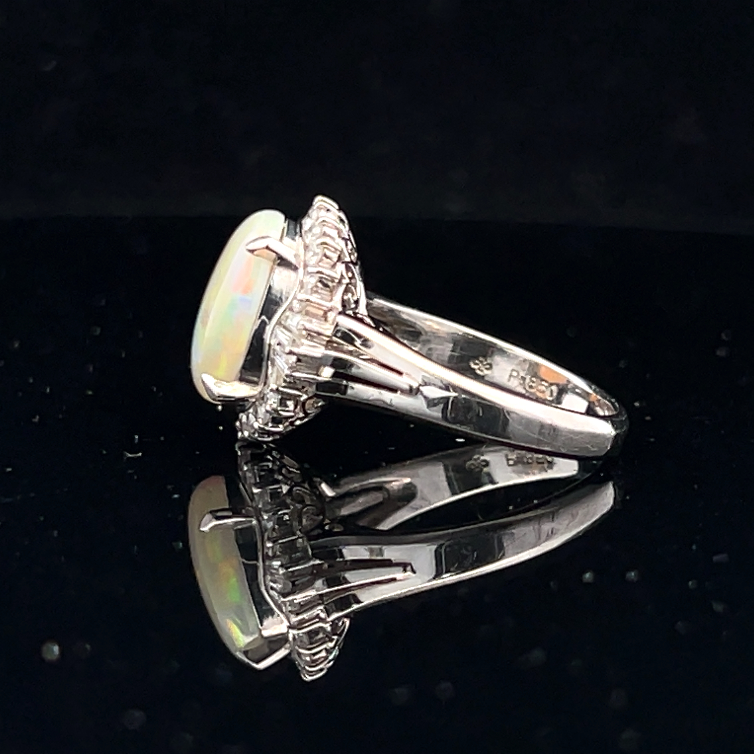 Platinum Natural Opal & Diamond Ring