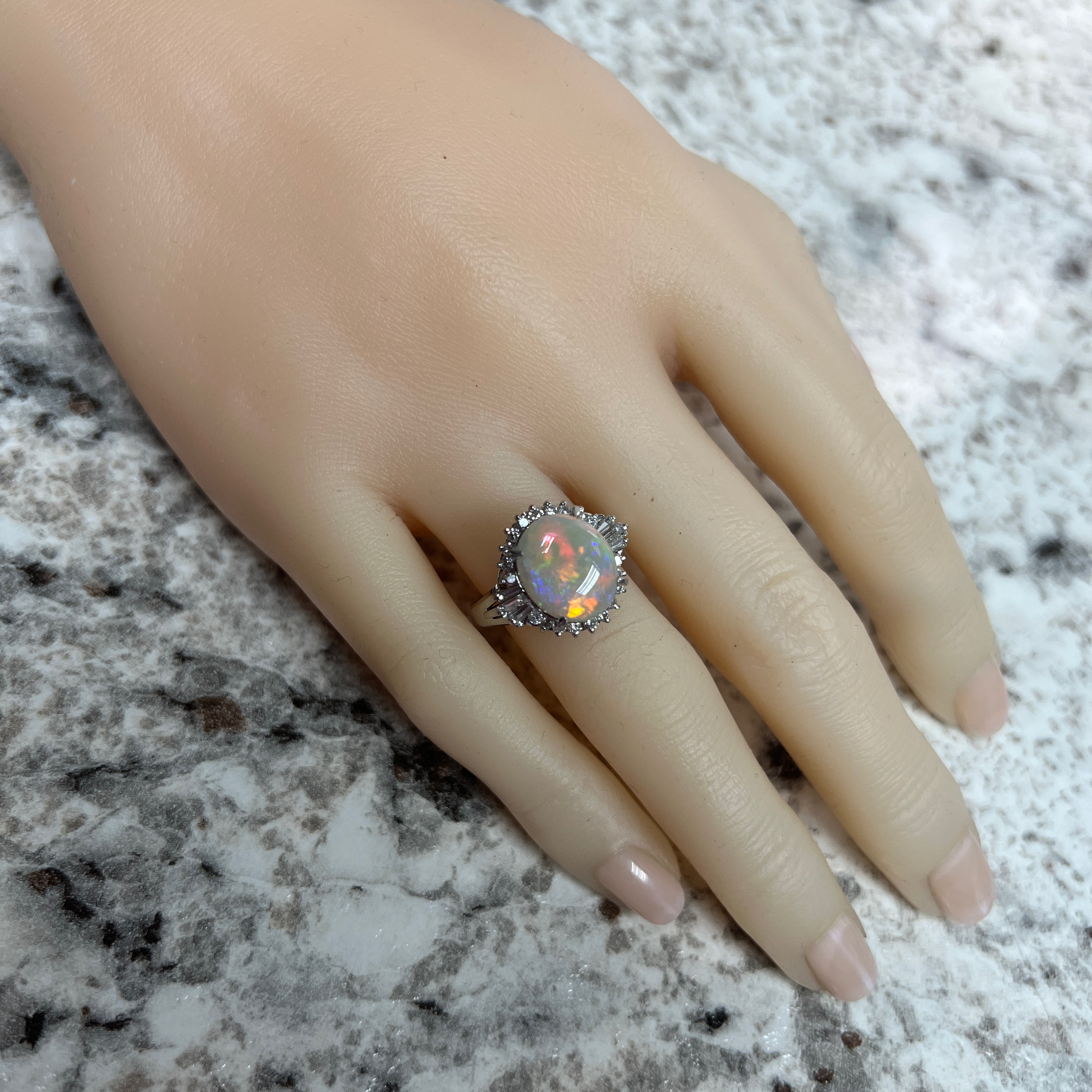 Platinum Natural Opal & Diamond Ring