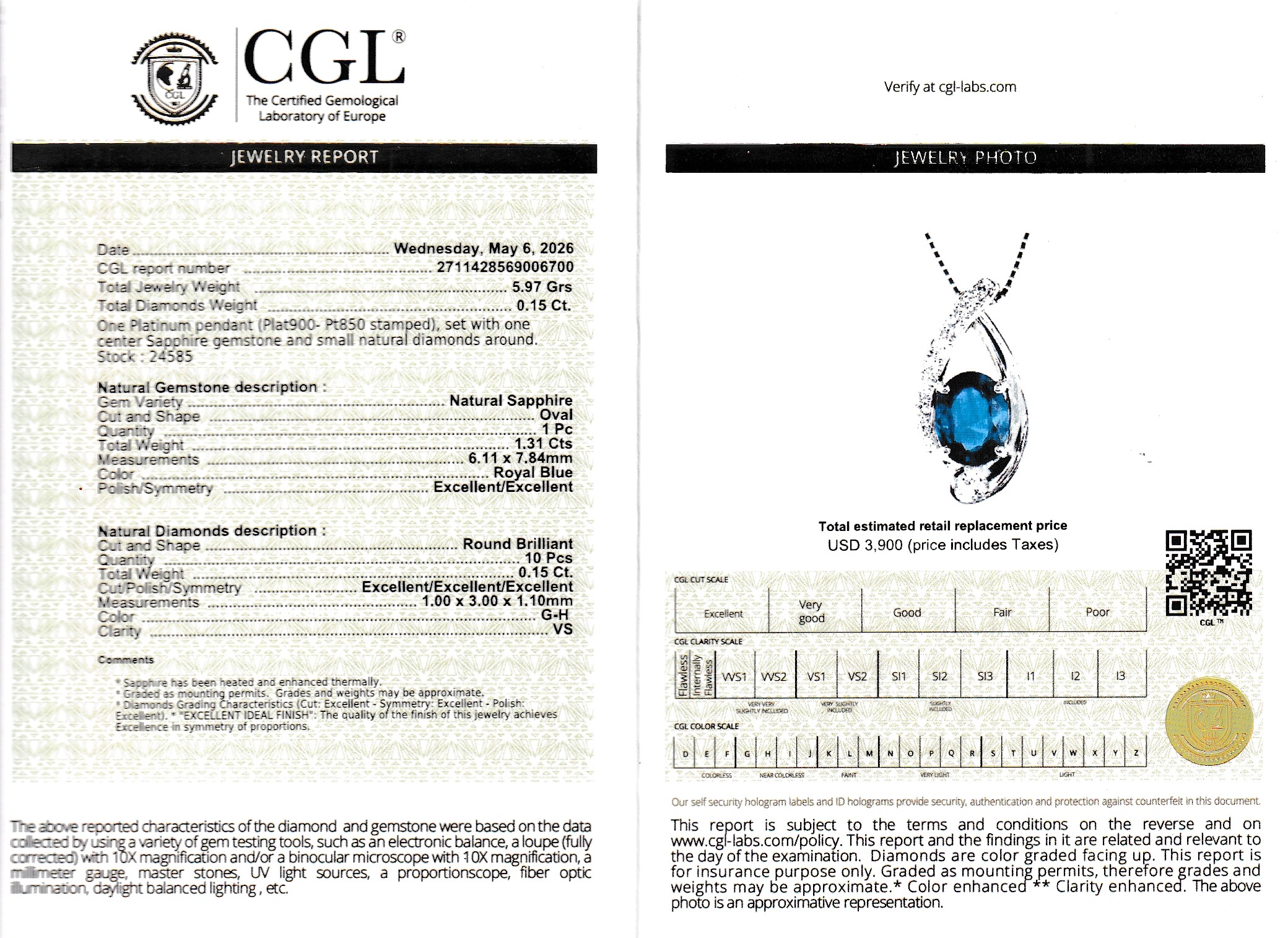Sapphire and Diamond Pendant on Chain