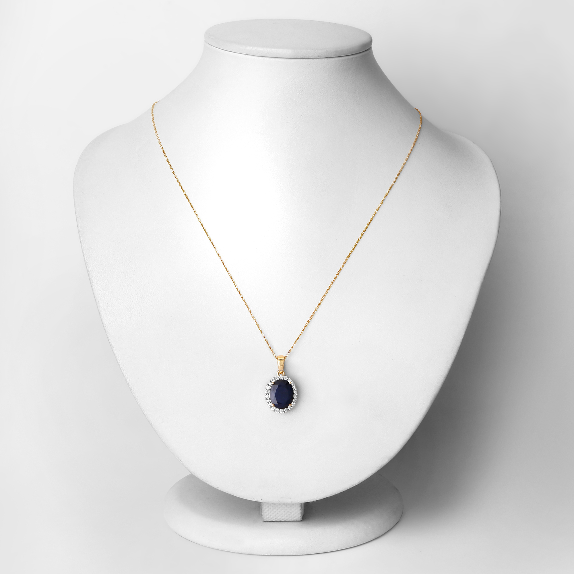 4.32CT Blue Sapphire and Diamond Halo Pendant