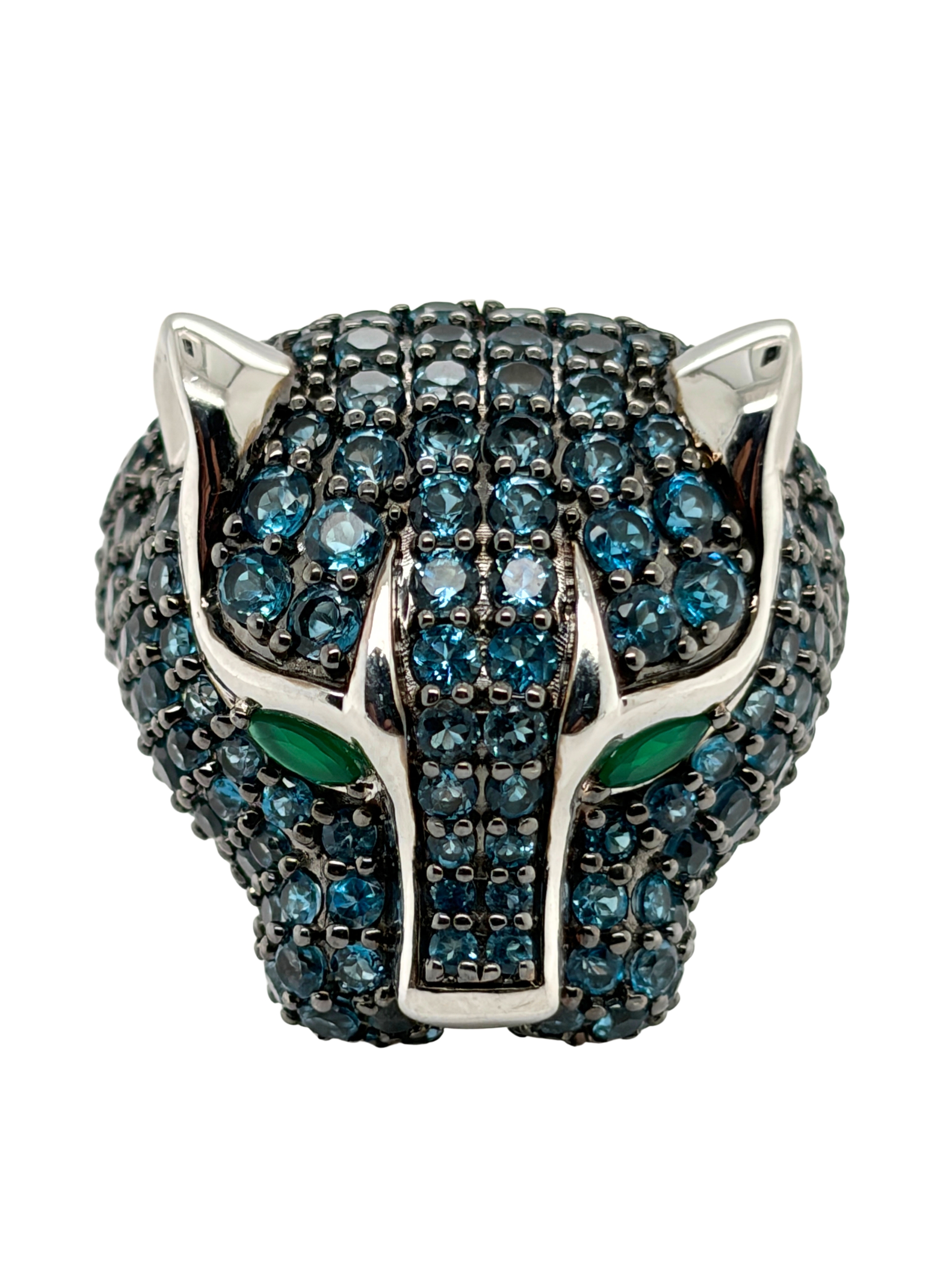 EFFY Signature Panther London Blue Topaz & Green Onyx Ring