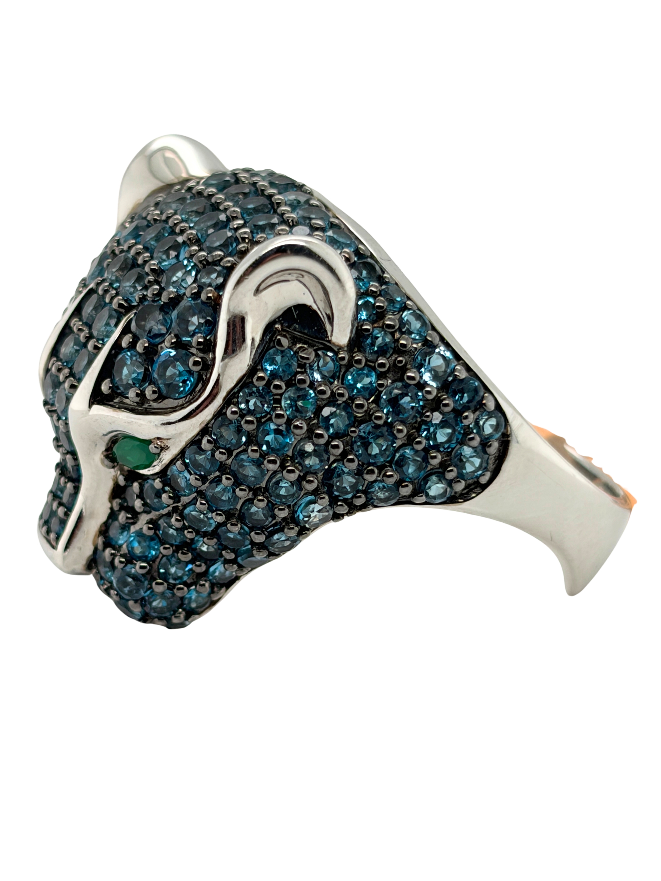 EFFY Signature Panther London Blue Topaz & Green Onyx Ring