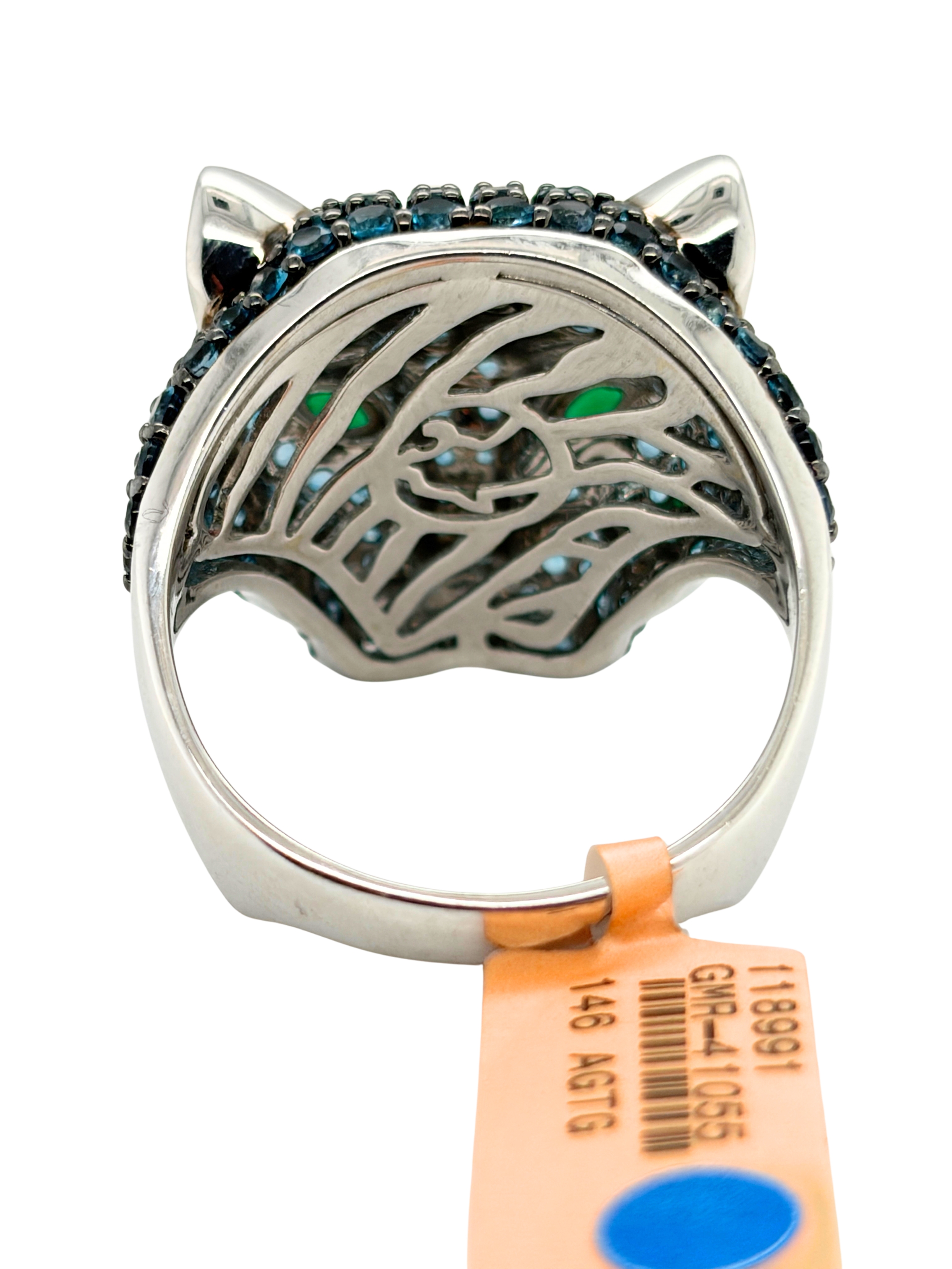 EFFY Signature Panther London Blue Topaz & Green Onyx Ring