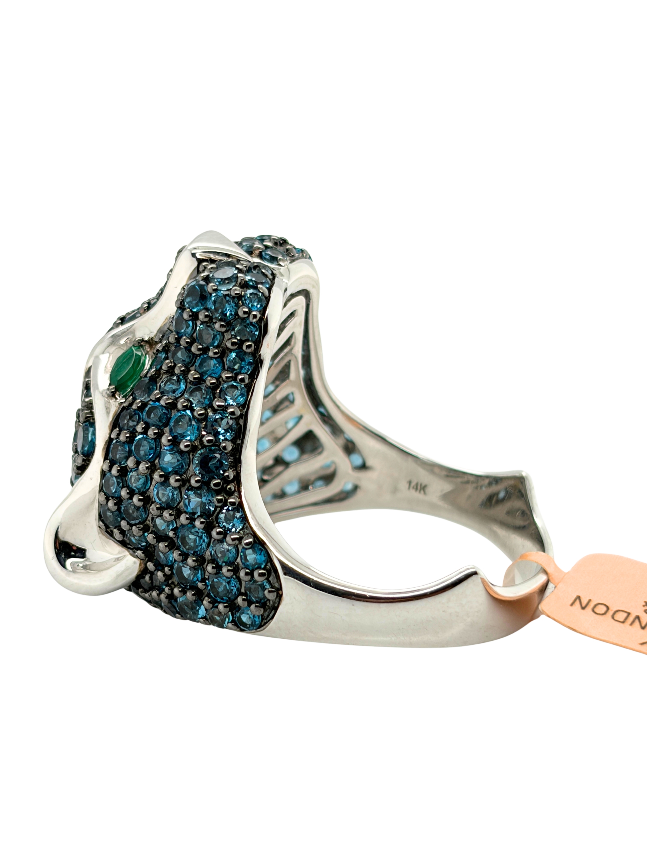 EFFY Signature Panther London Blue Topaz & Green Onyx Ring