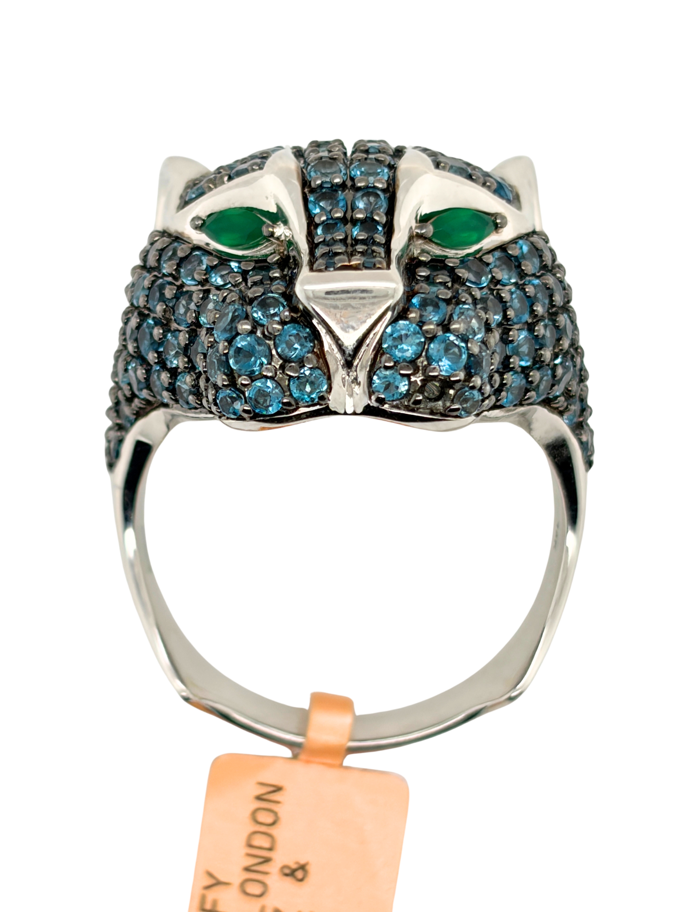 EFFY Signature Panther London Blue Topaz & Green Onyx Ring