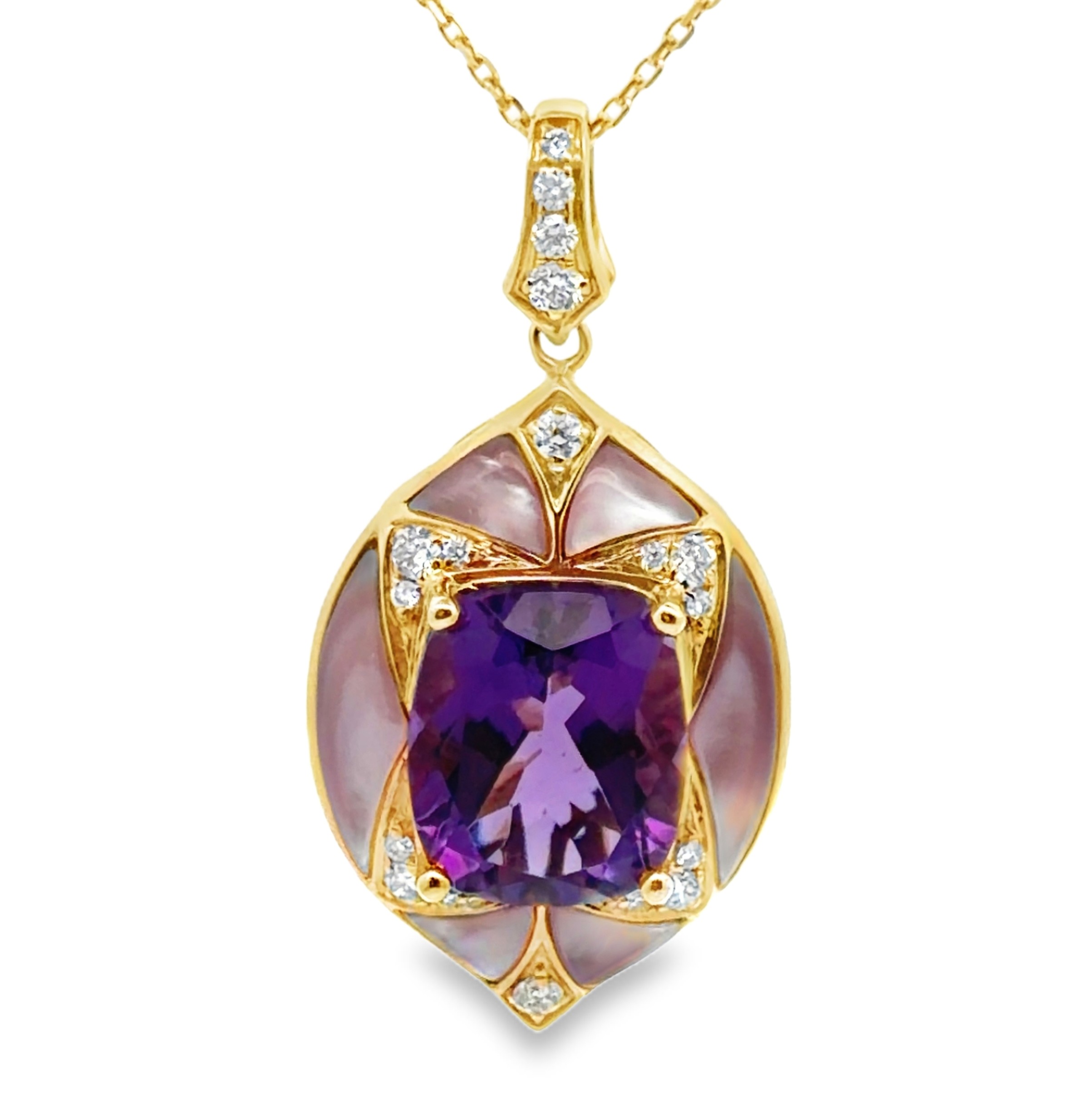Amethyst, MOP and Diamond Pendant on Chain