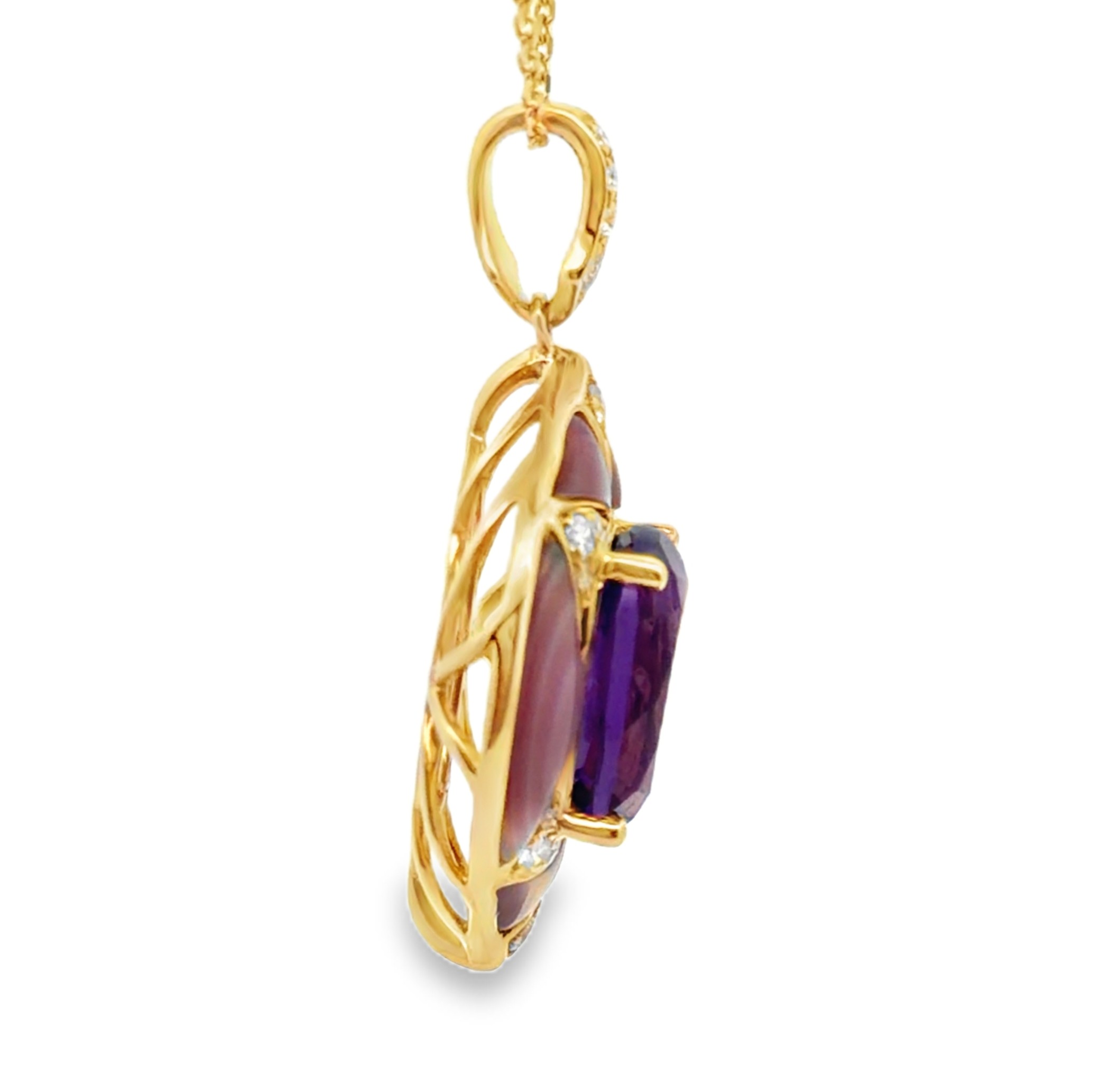 Amethyst, MOP and Diamond Pendant on Chain