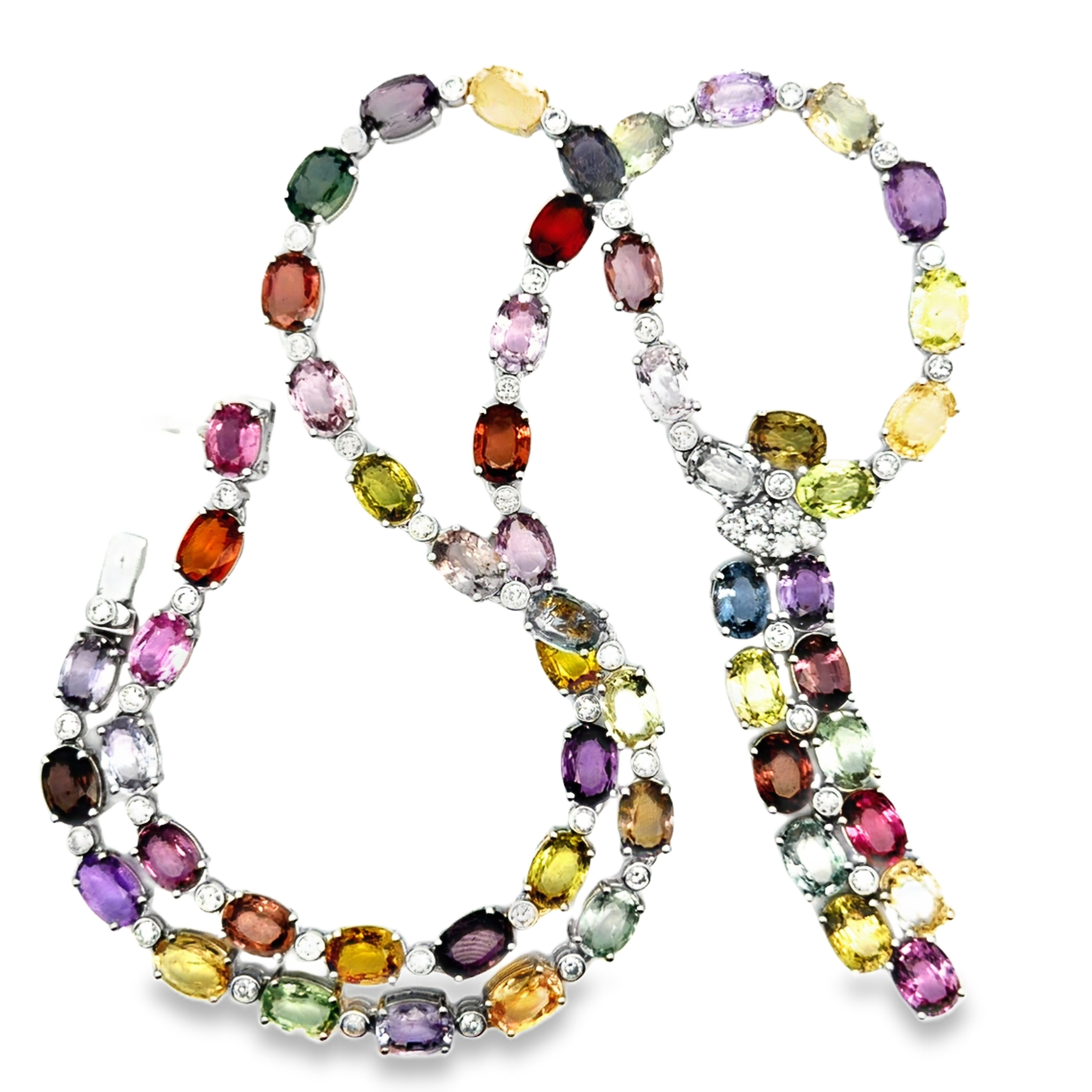 GIA Certified Unheated Multicolor Sapphire and Diamond Necklace by Walter Gruen