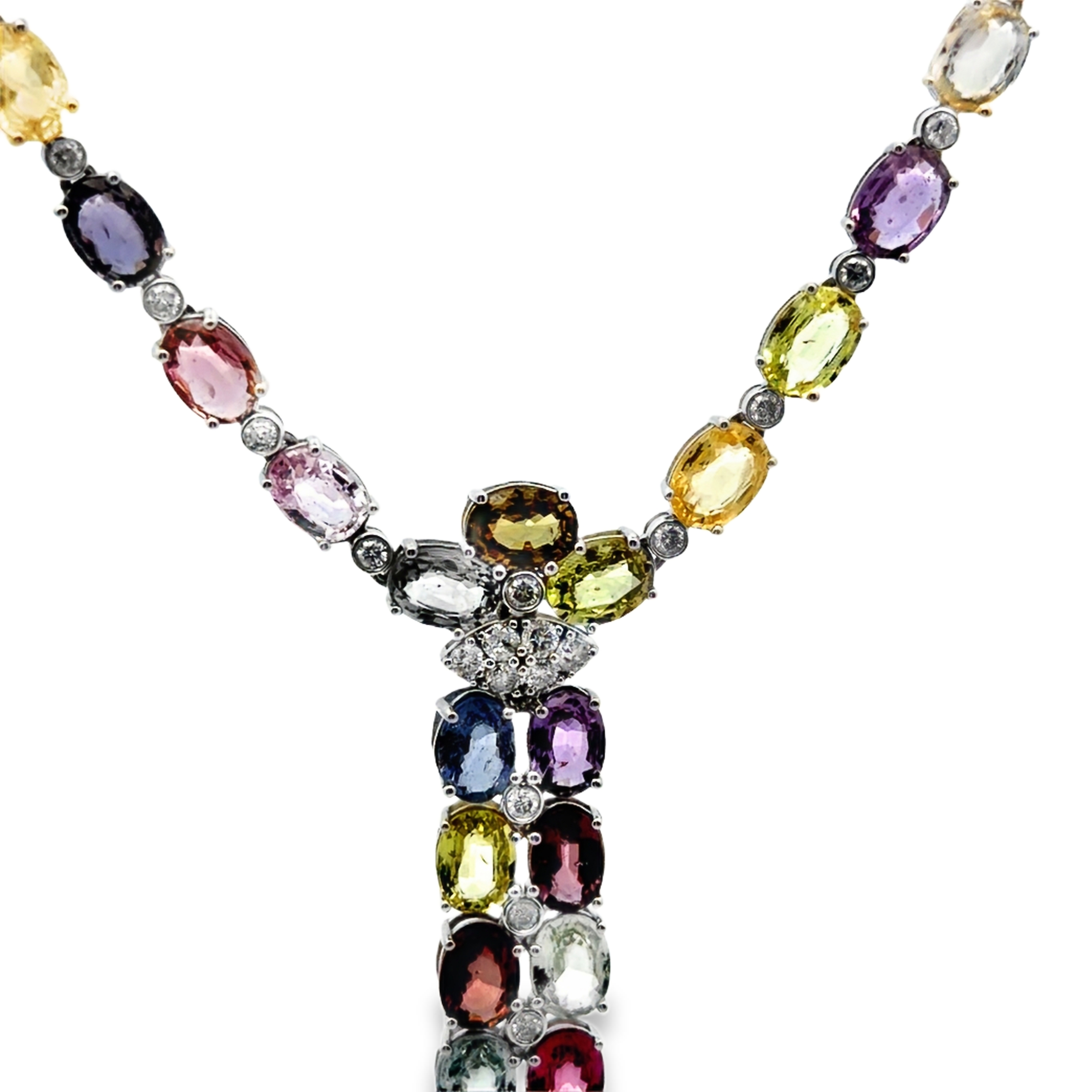 GIA Certified Unheated Multicolor Sapphire and Diamond Necklace by Walter Gruen