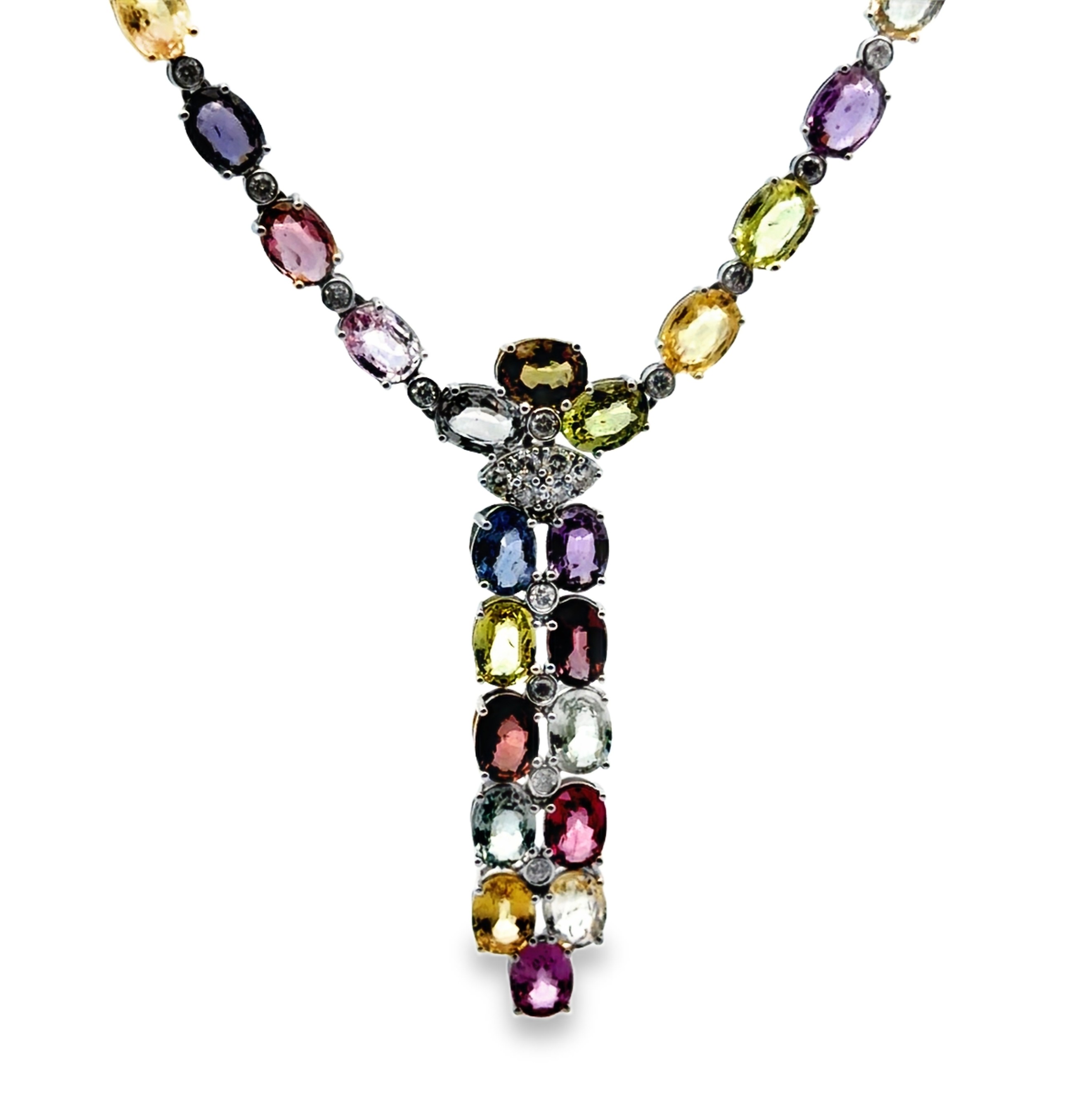 GIA Certified Unheated Multicolor Sapphire and Diamond Necklace by Walter Gruen
