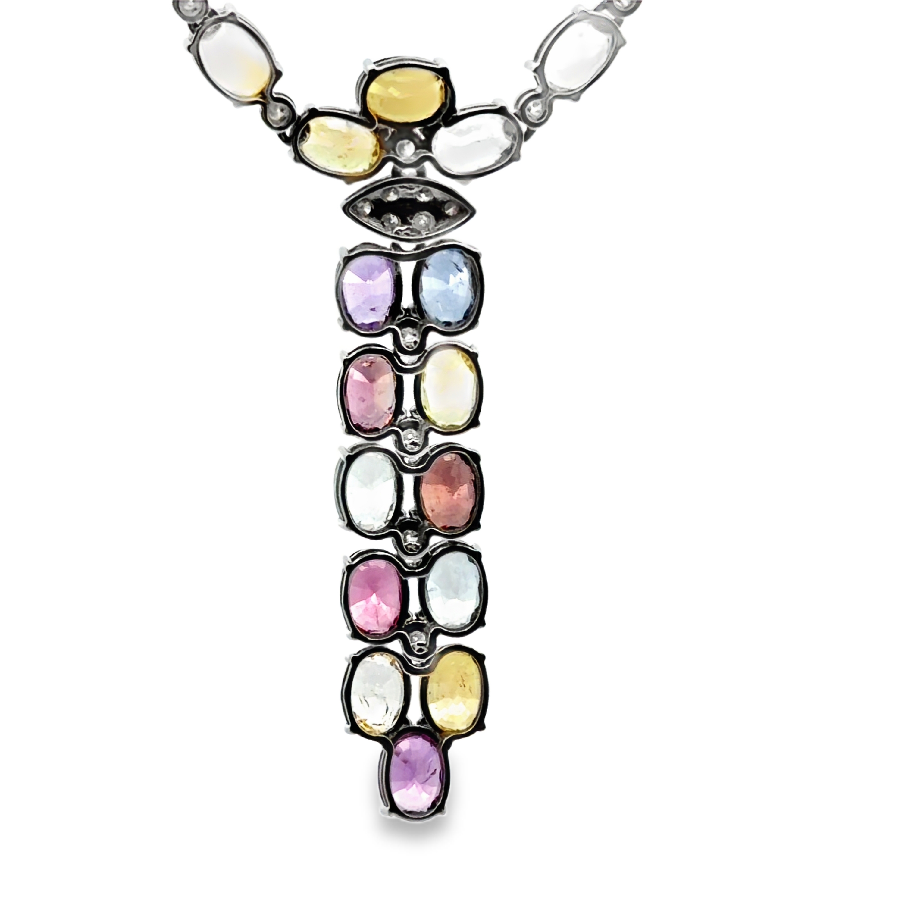 GIA Certified Unheated Multicolor Sapphire and Diamond Necklace by Walter Gruen