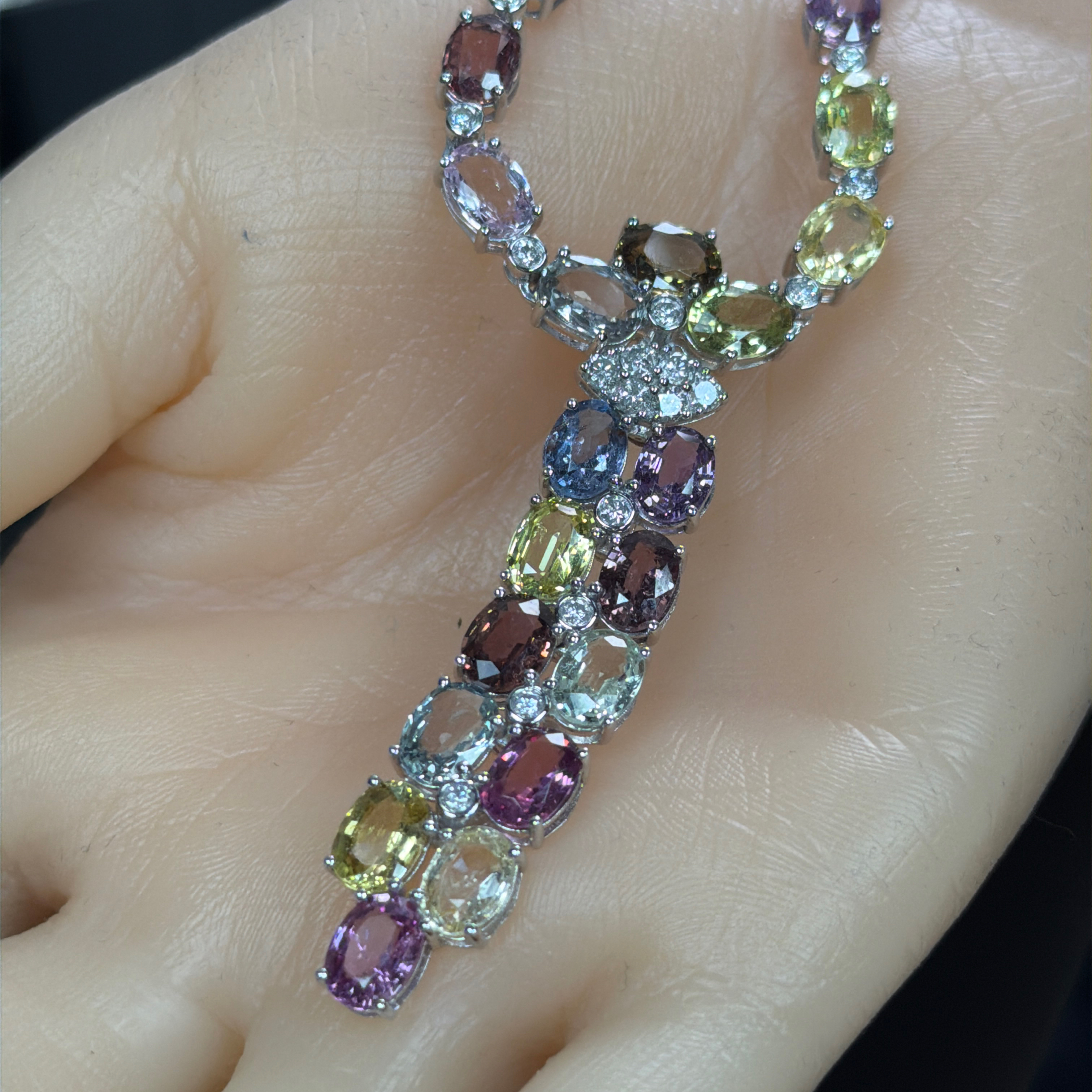 GIA Certified Unheated Multicolor Sapphire and Diamond Necklace by Walter Gruen