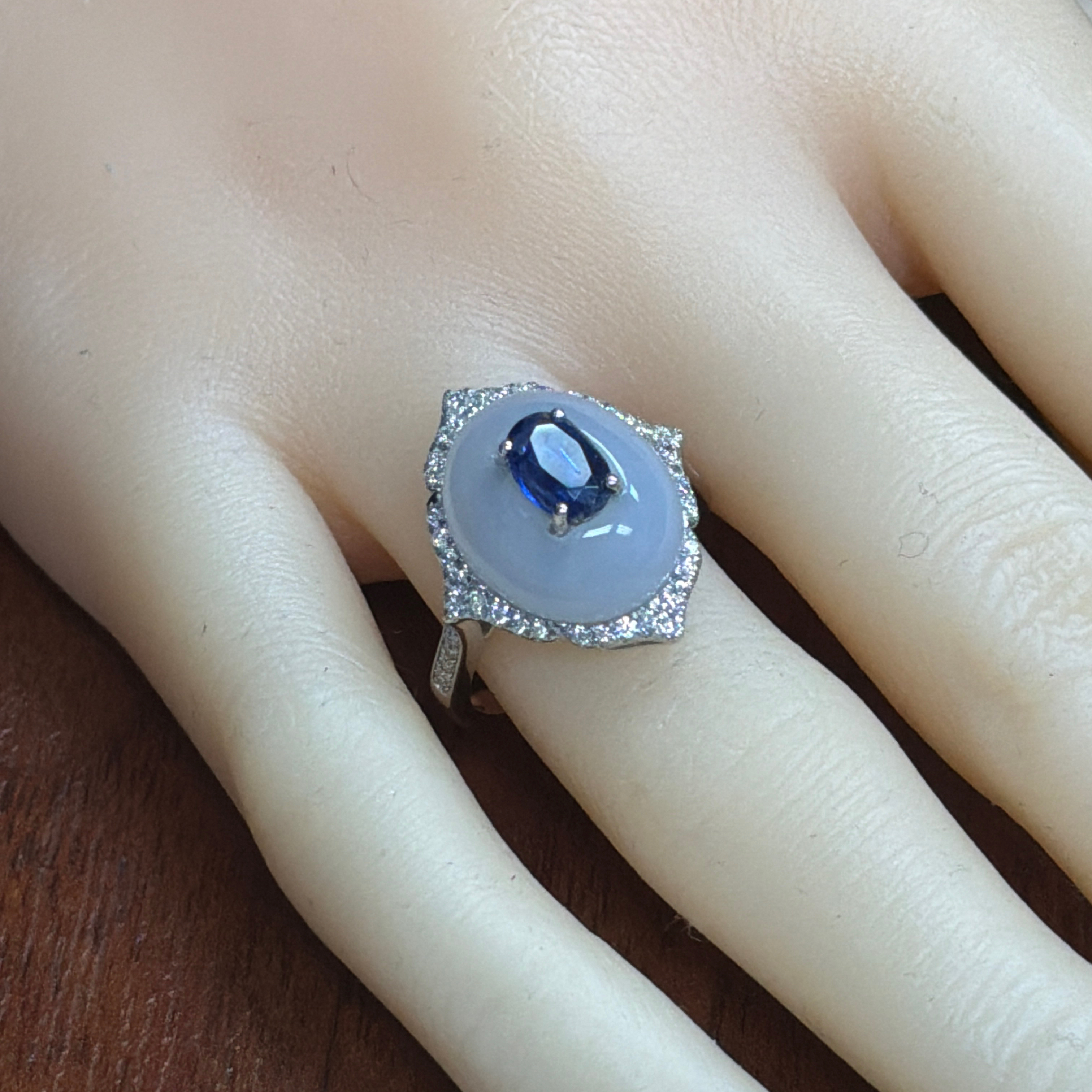 Chalcedony, Kyanite and Diamond Ring