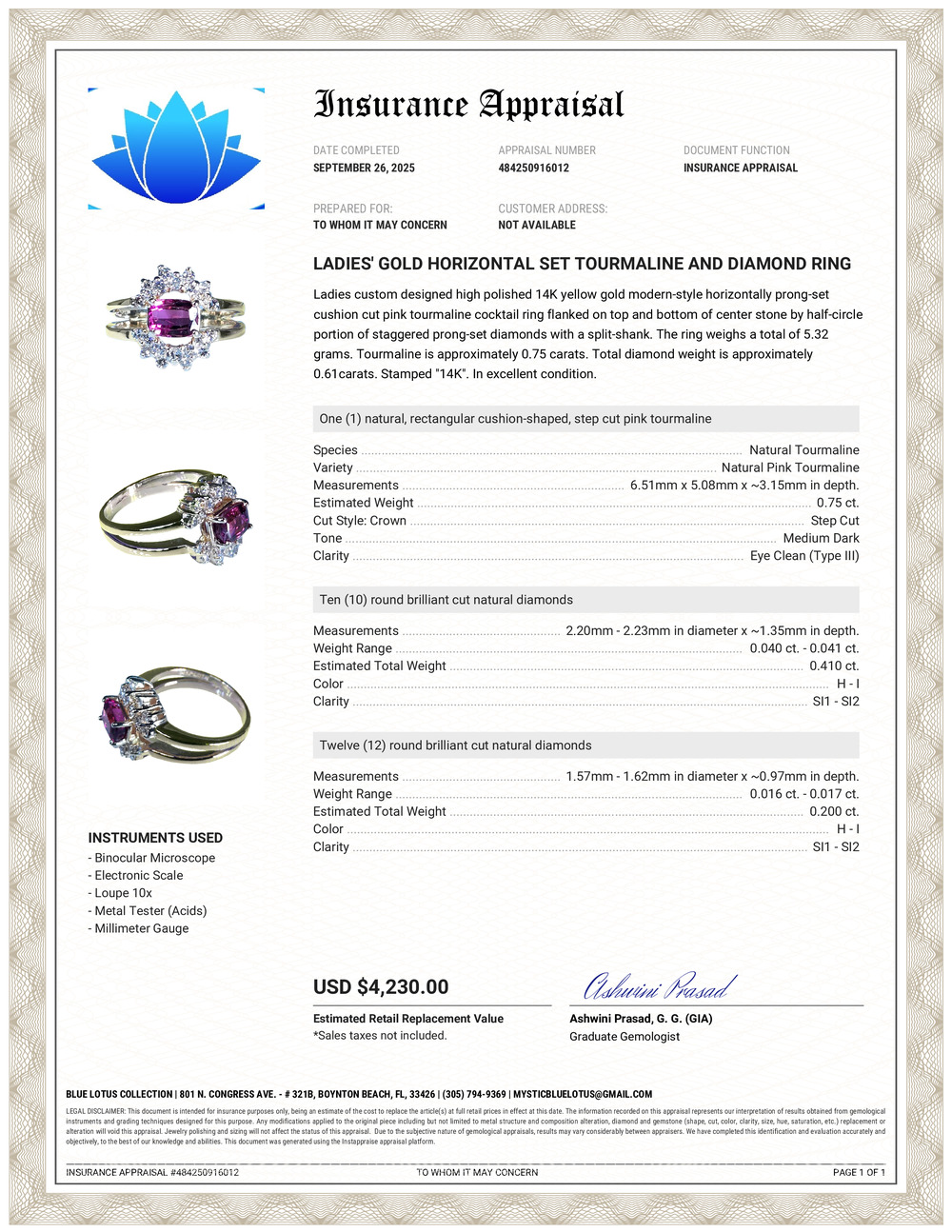 14K Pink Tourmaline & Diamond Ring