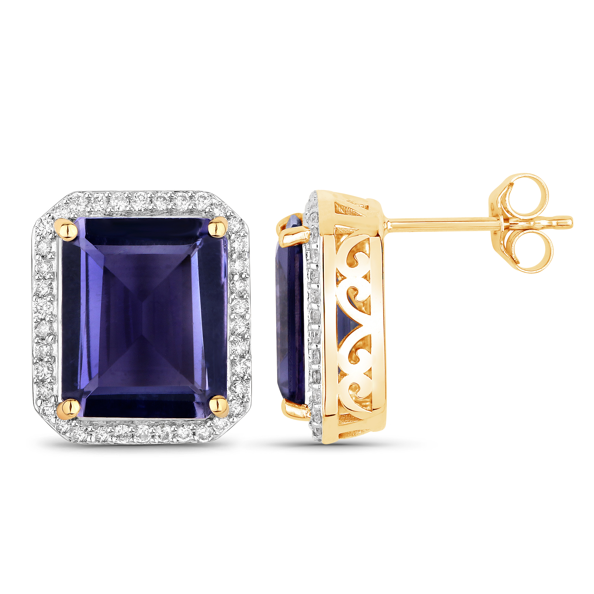 6.82 CT Iolite and Diamond Earrings