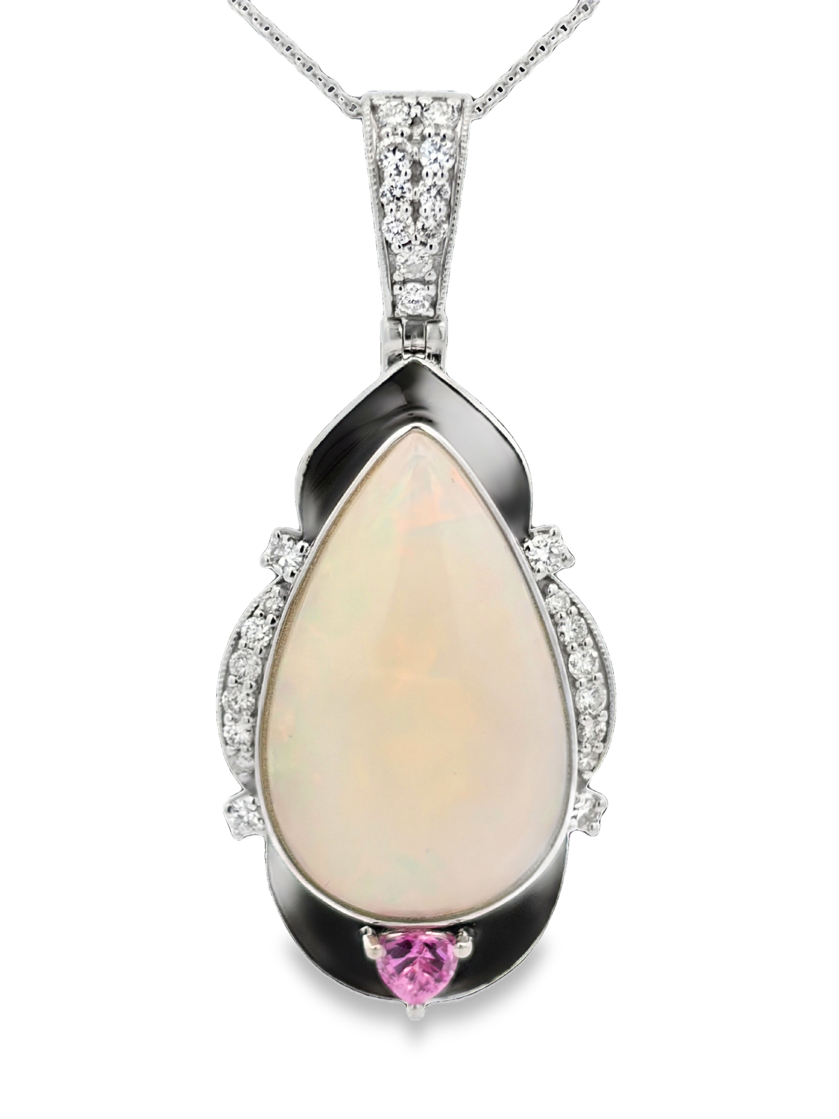7.45 Carat Opal, Diamond & Sapphire Pendant on Chain