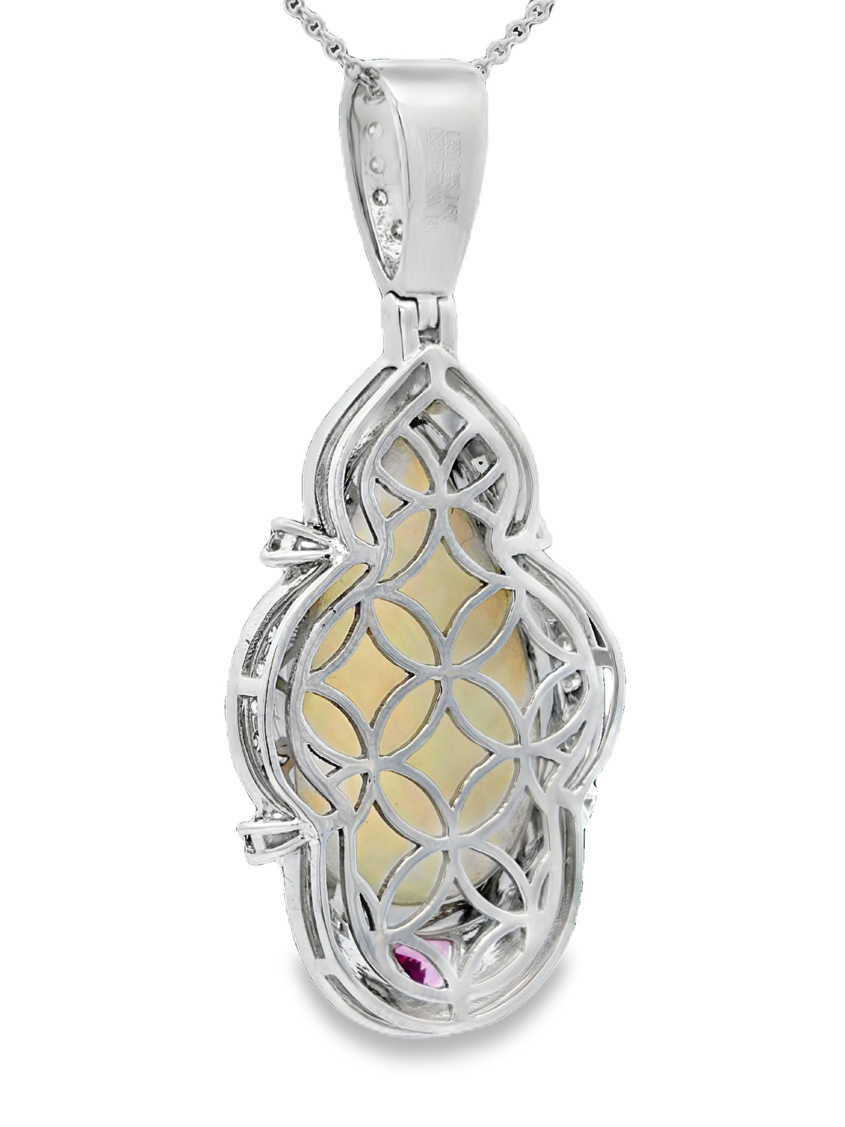 7.45 Carat Opal, Diamond & Sapphire Pendant on Chain
