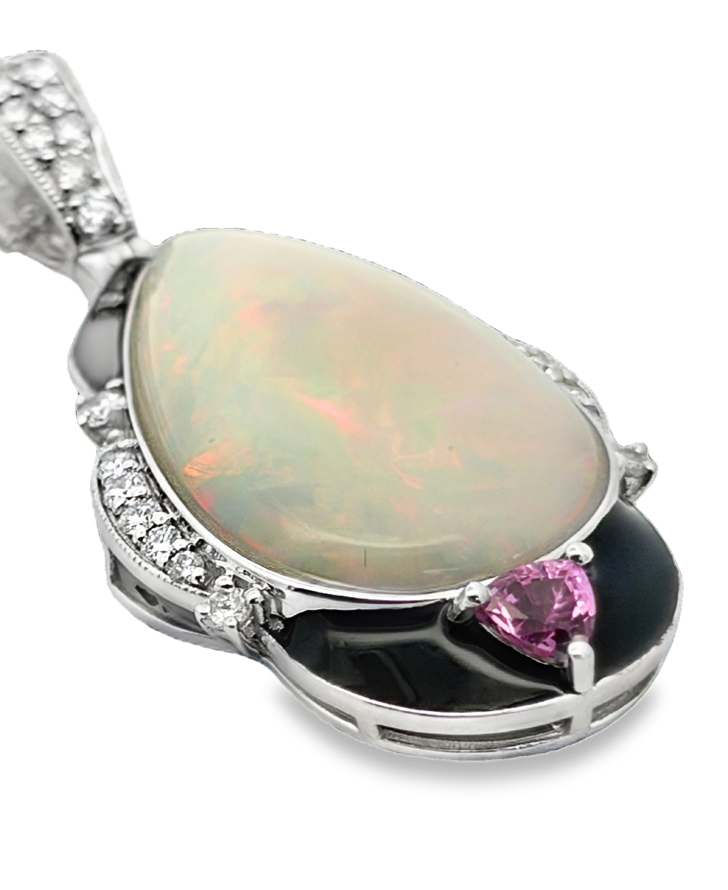 7.45 Carat Opal, Diamond & Sapphire Pendant on Chain
