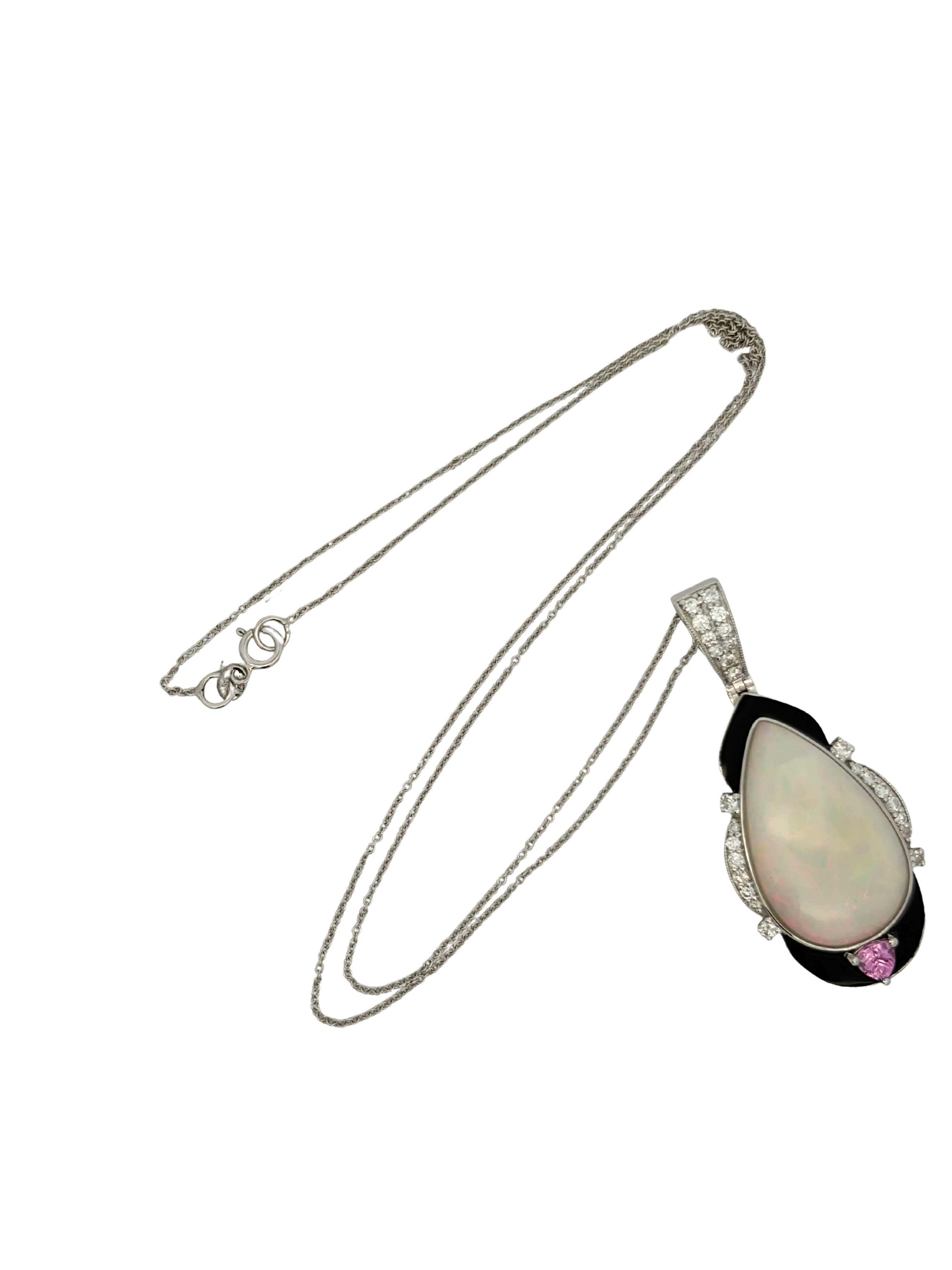 7.45 Carat Opal, Diamond & Sapphire Pendant on Chain