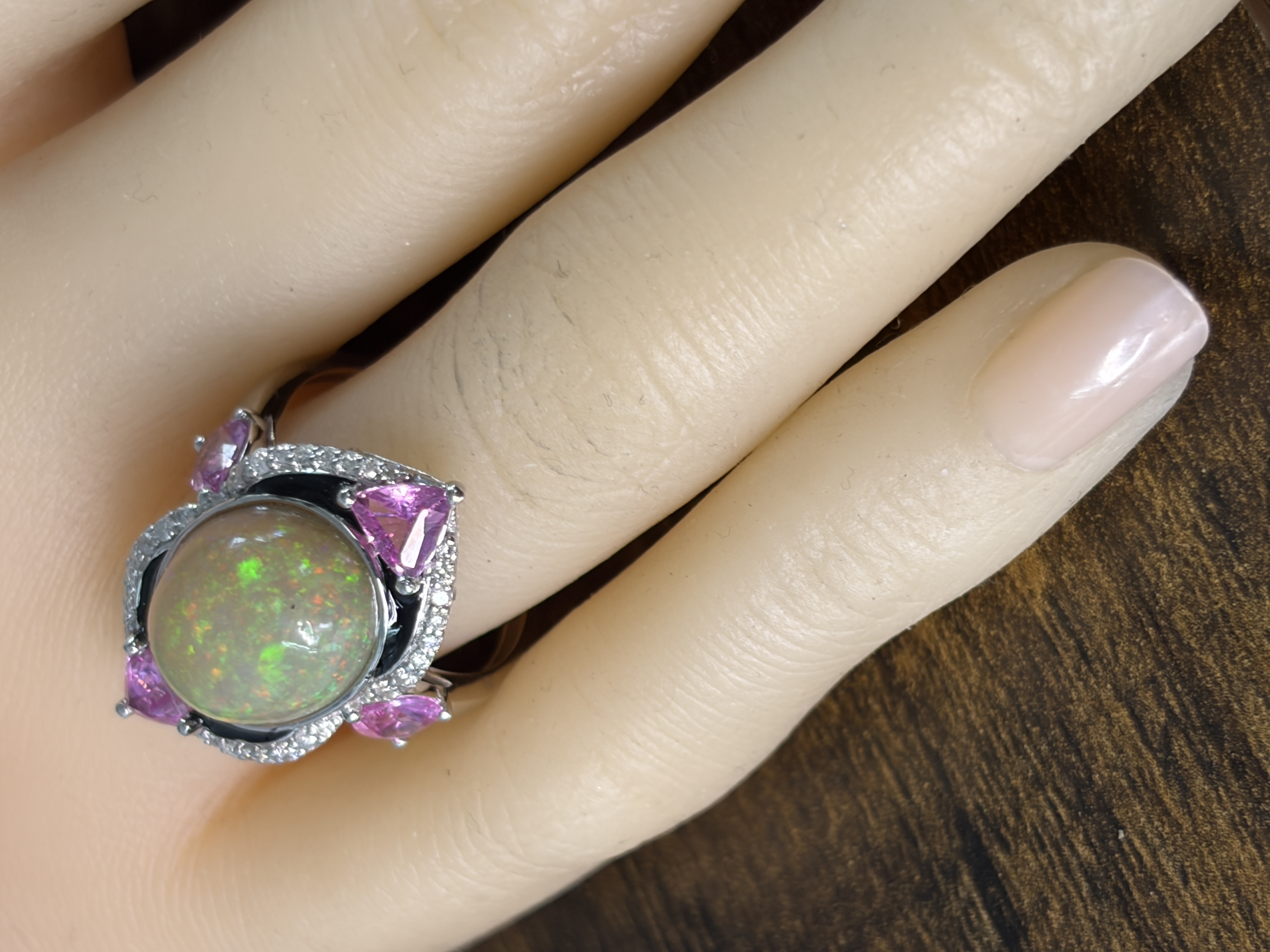 Platinum Opal, Sapphire & Diamond Ring