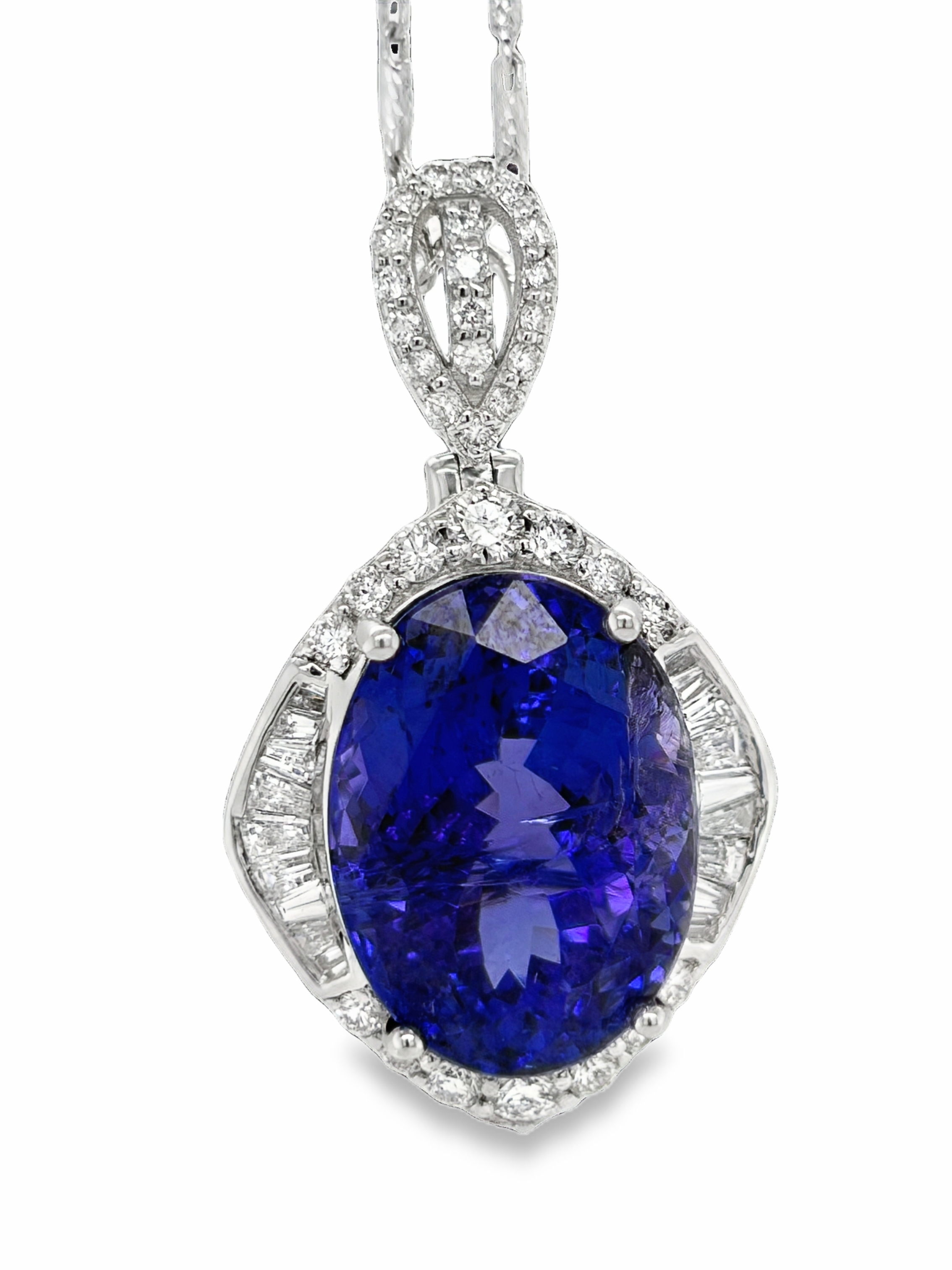 Huge (11.44 Carats)Tanzanite and Diamond Pendant on Chain
