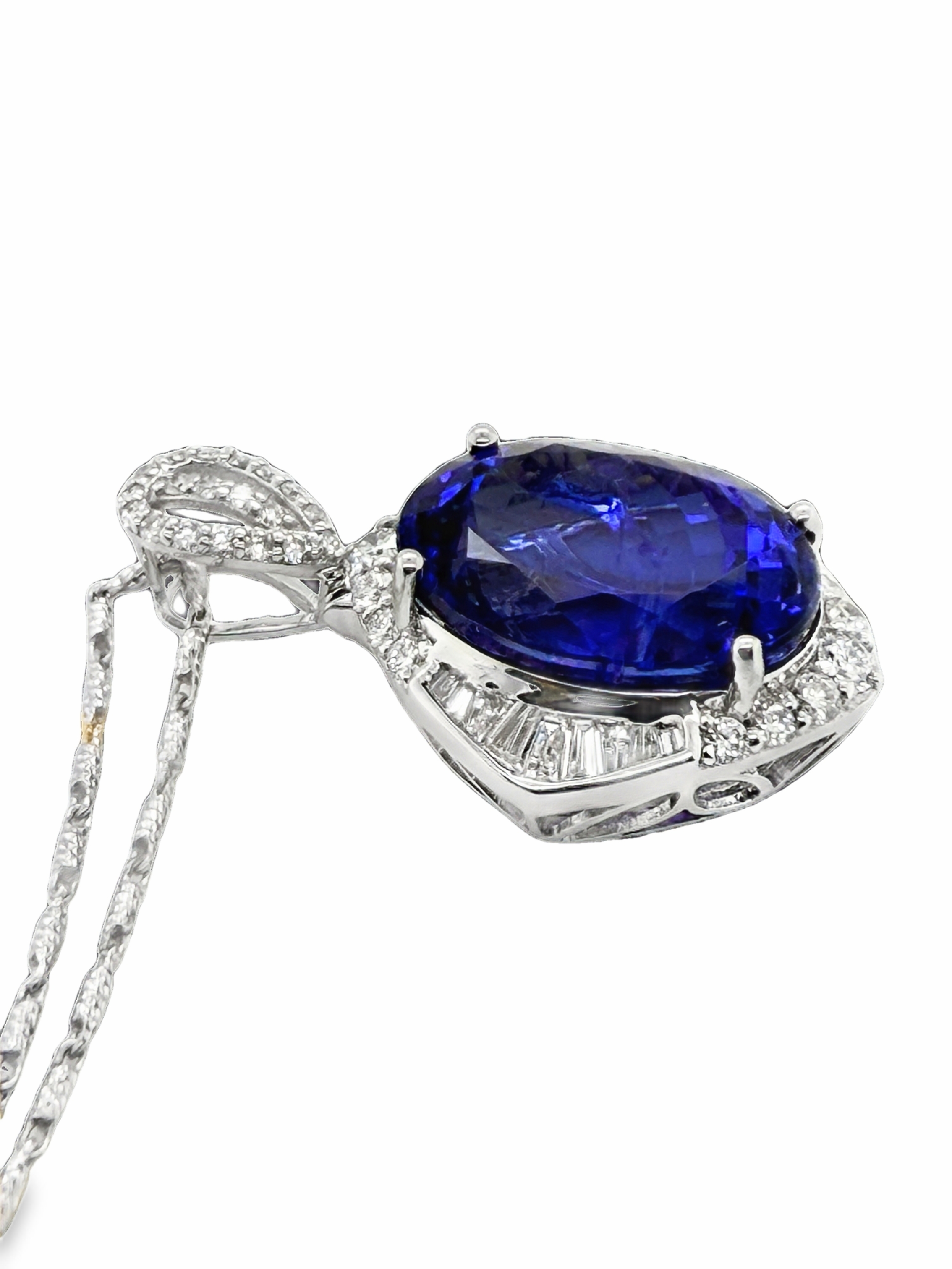 Huge (11.44 Carats)Tanzanite and Diamond Pendant on Chain