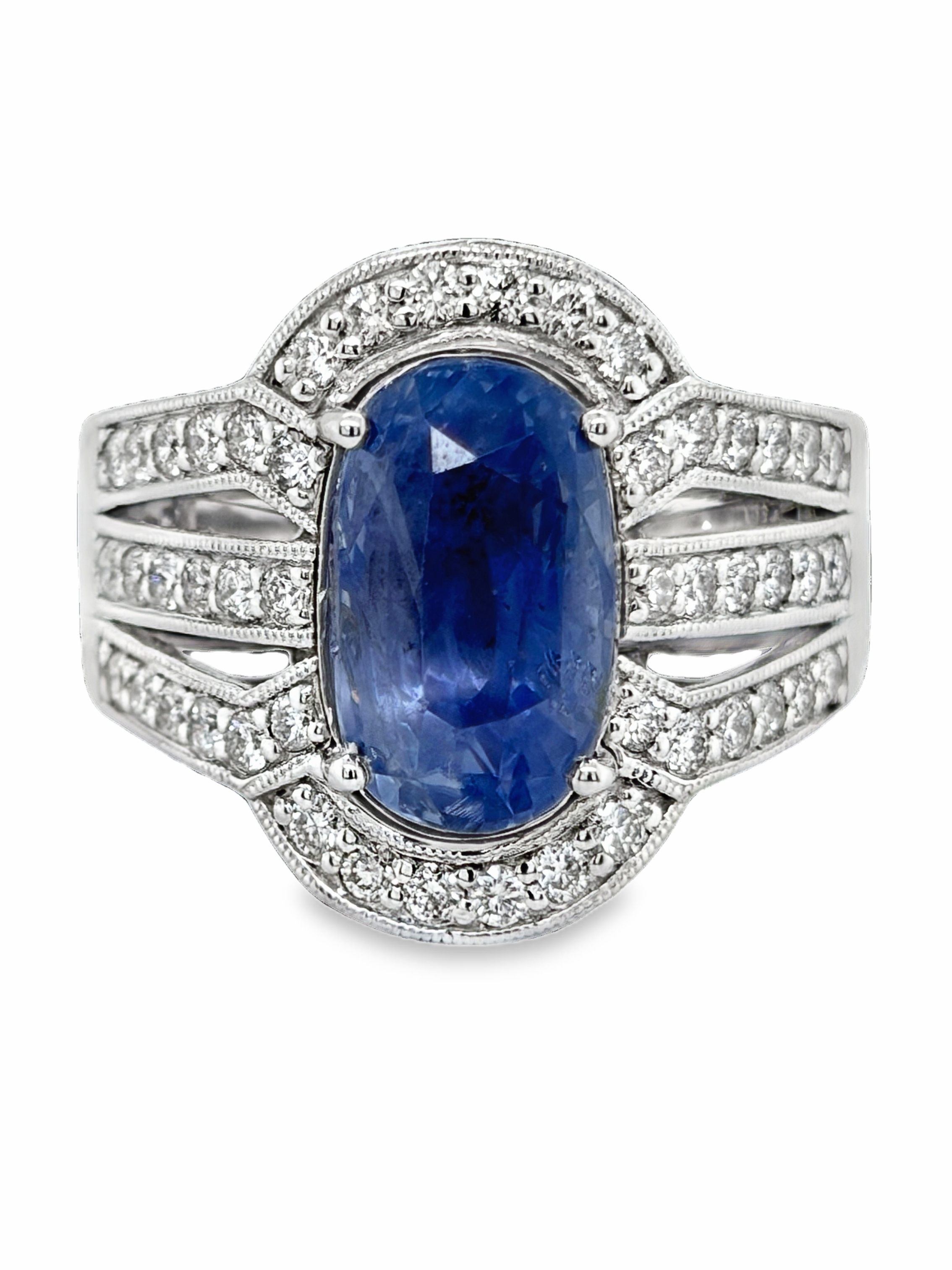 GIA Certified Unheated Sapphire and Diamond Ring