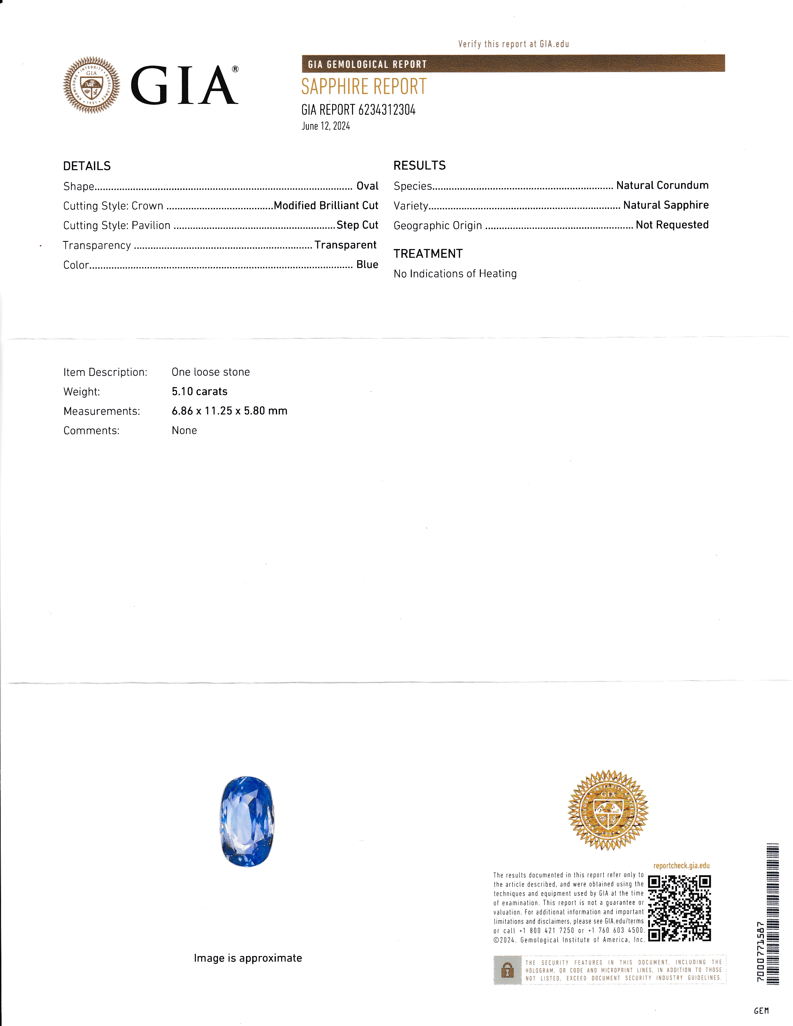 GIA Certified Unheated Sapphire and Diamond Ring