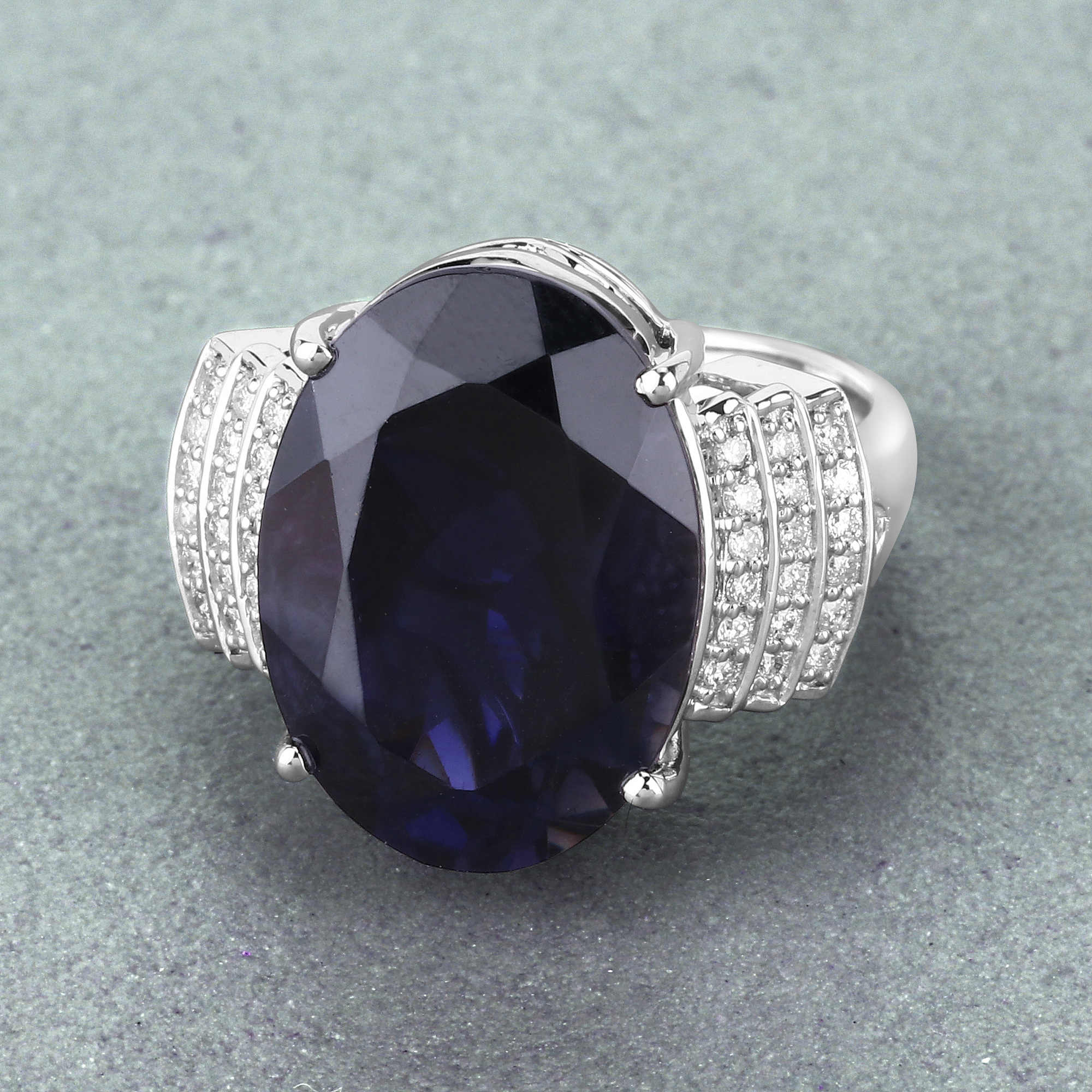 10.95 Carat Iolite & Diamond Ring