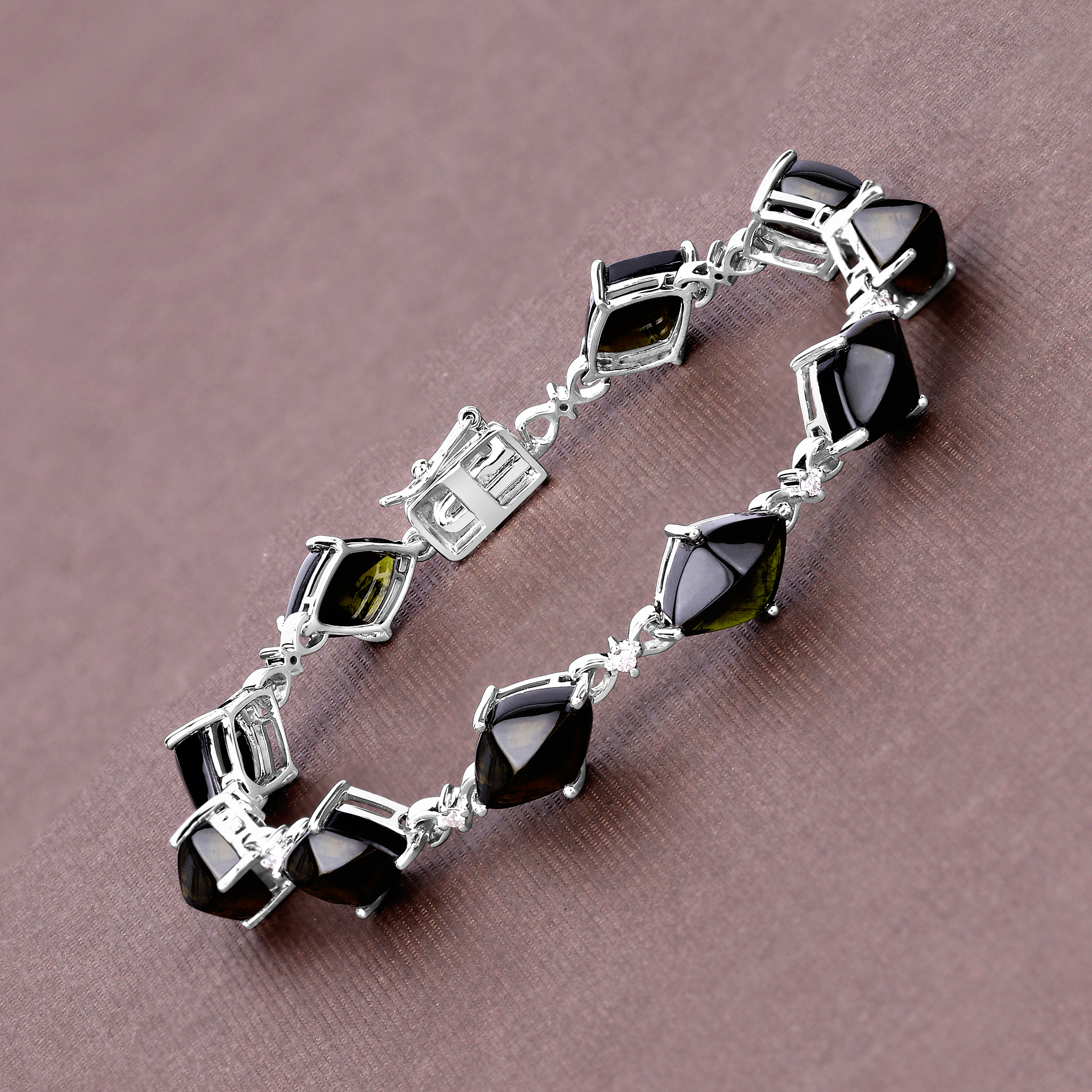 Natural Green Tourmaline and Diamond Bracelet