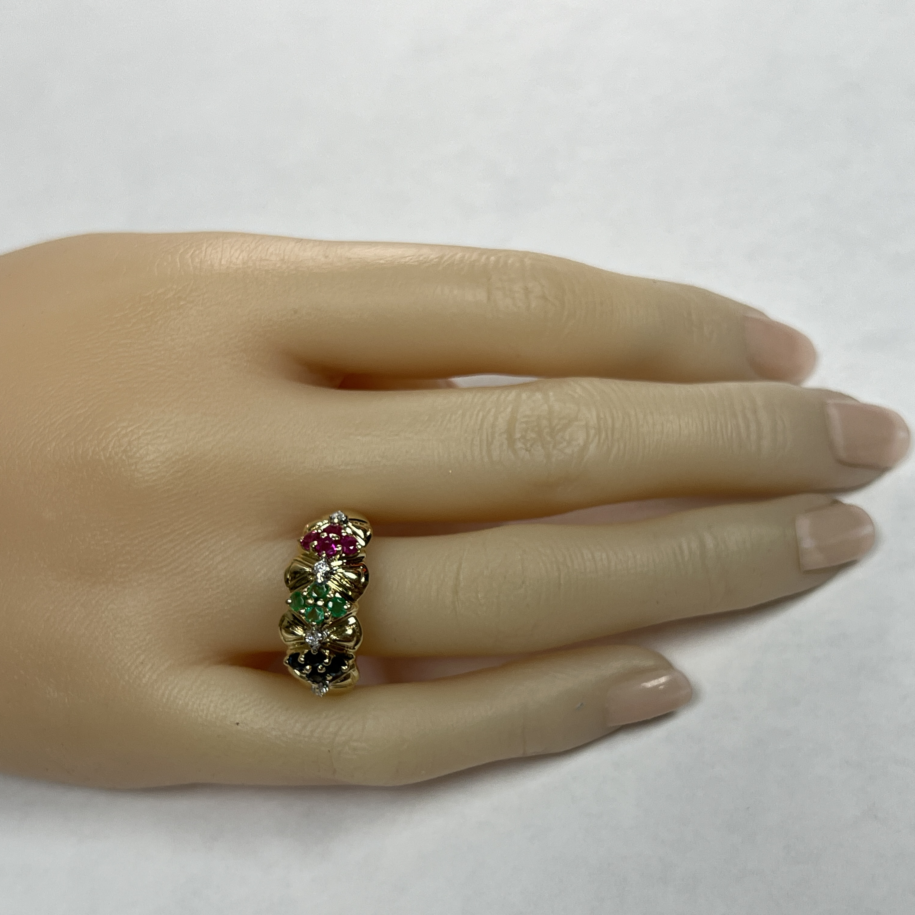 14K Ruby, Sapphire, Emerald & Diamond Ring
