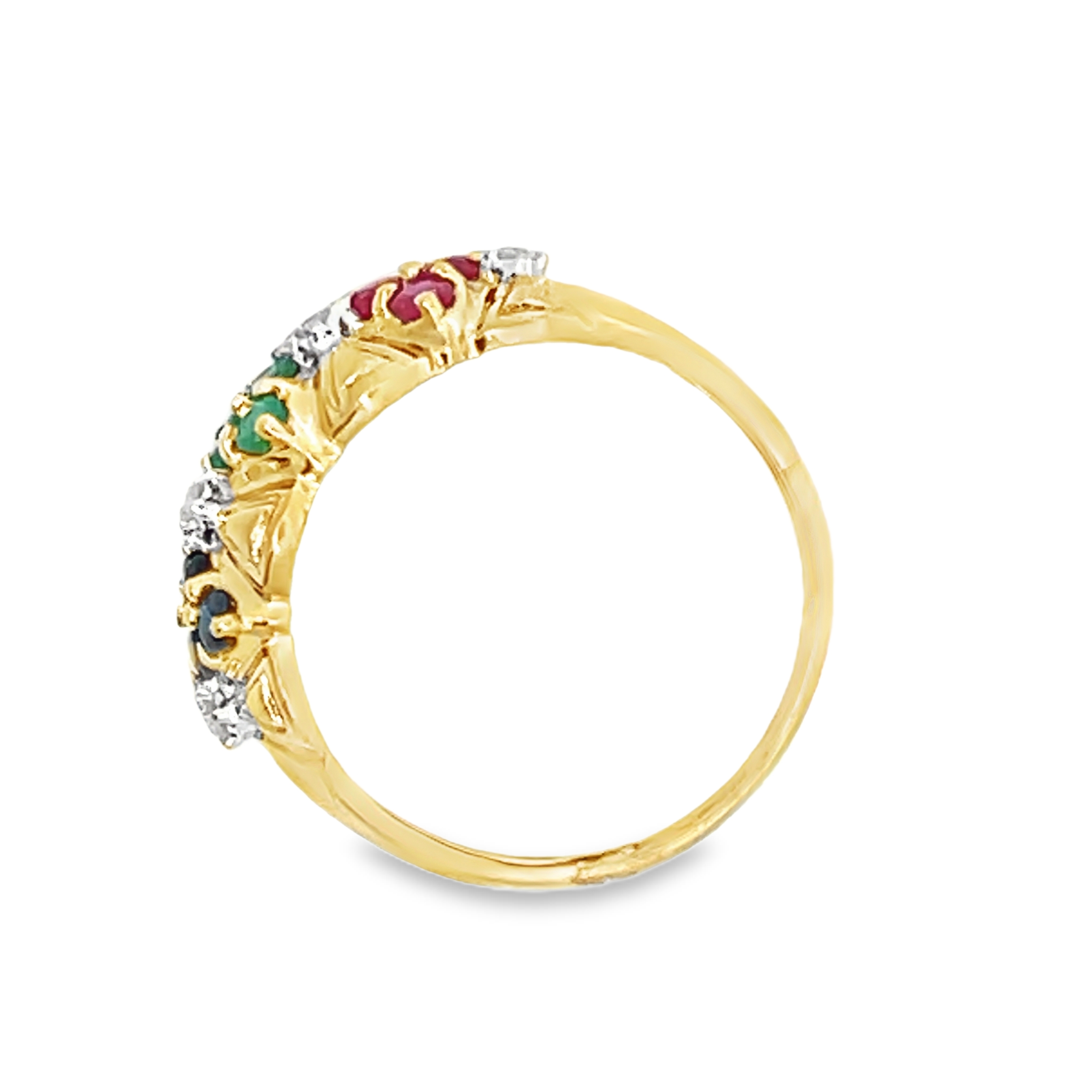 14K Ruby, Sapphire, Emerald & Diamond Ring