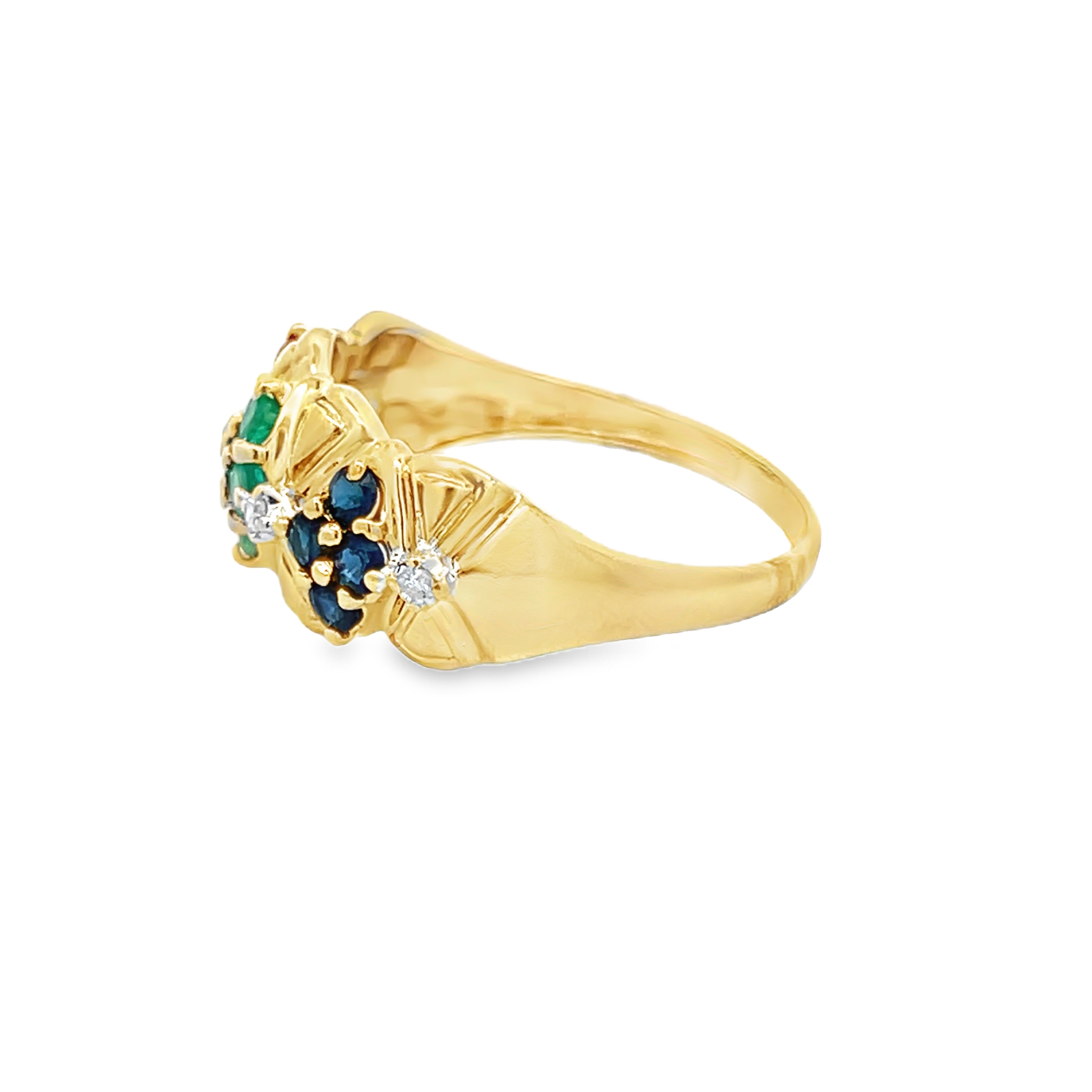 14K Ruby, Sapphire, Emerald & Diamond Ring