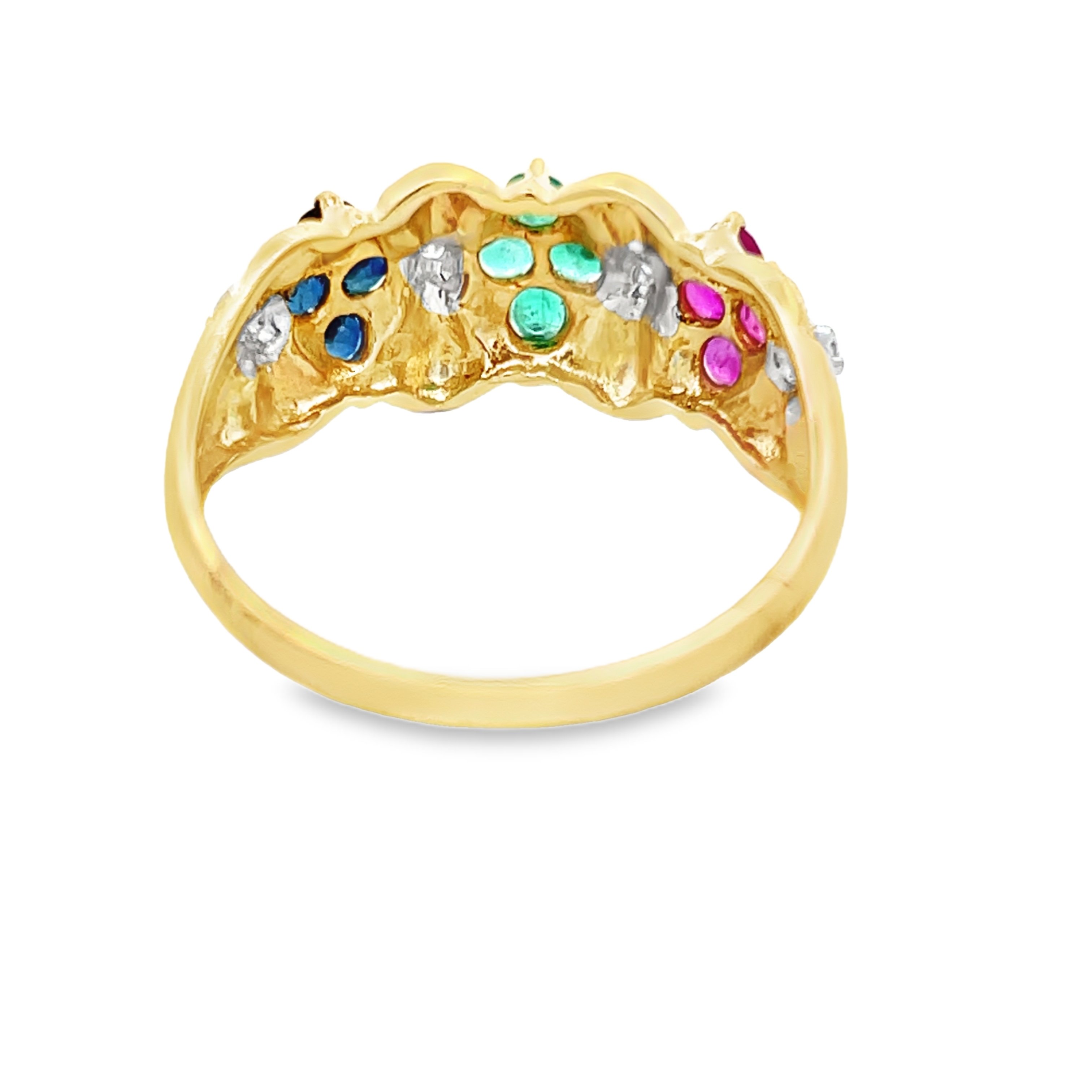 14K Ruby, Sapphire, Emerald & Diamond Ring