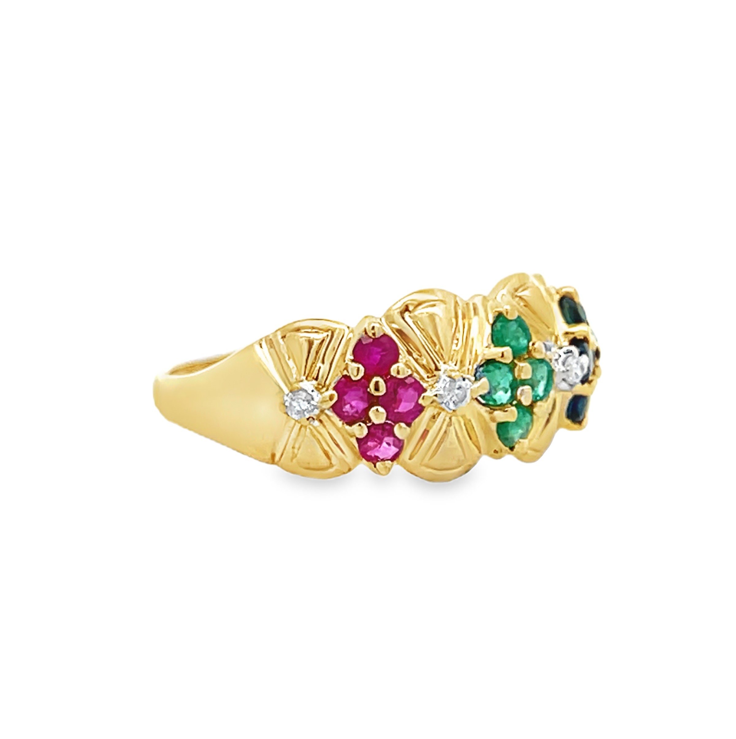 14K Ruby, Sapphire, Emerald & Diamond Ring
