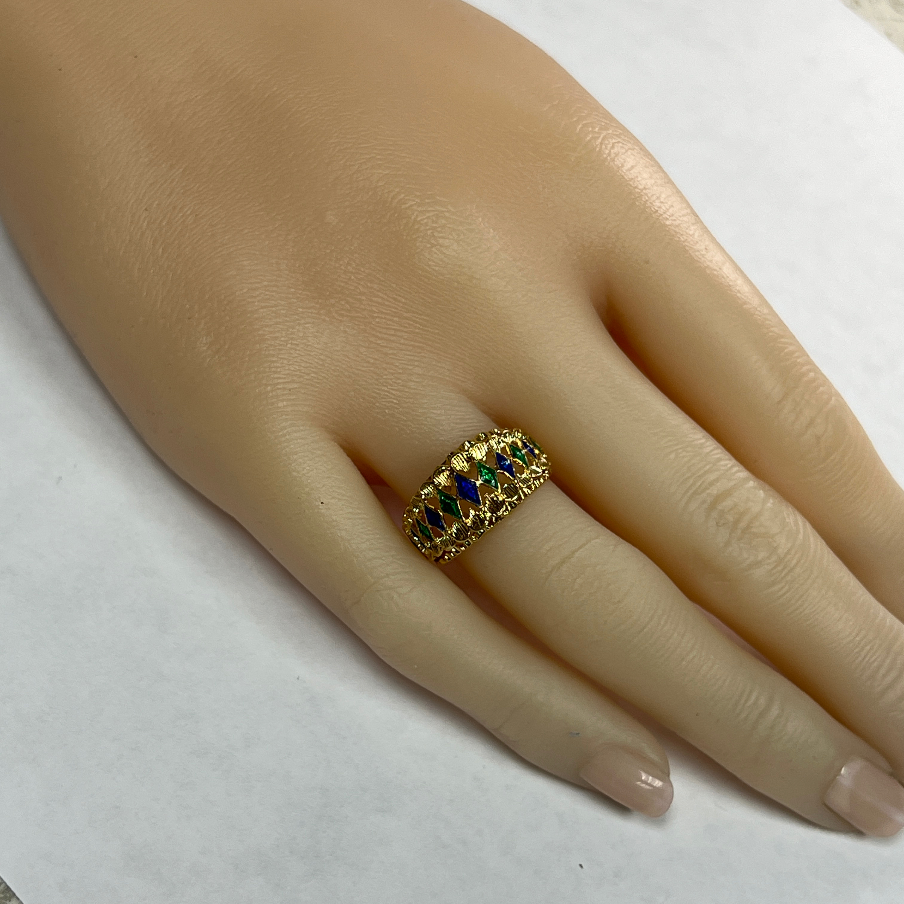 18K Green & Blue Enamel Ring