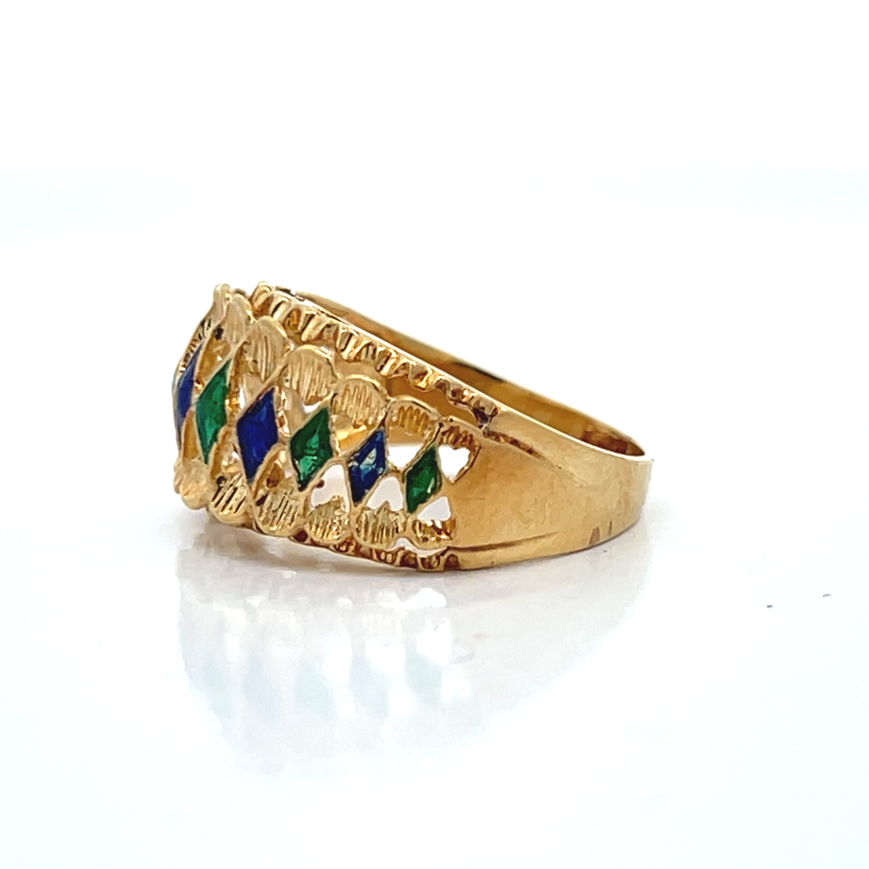 18K Green & Blue Enamel Ring