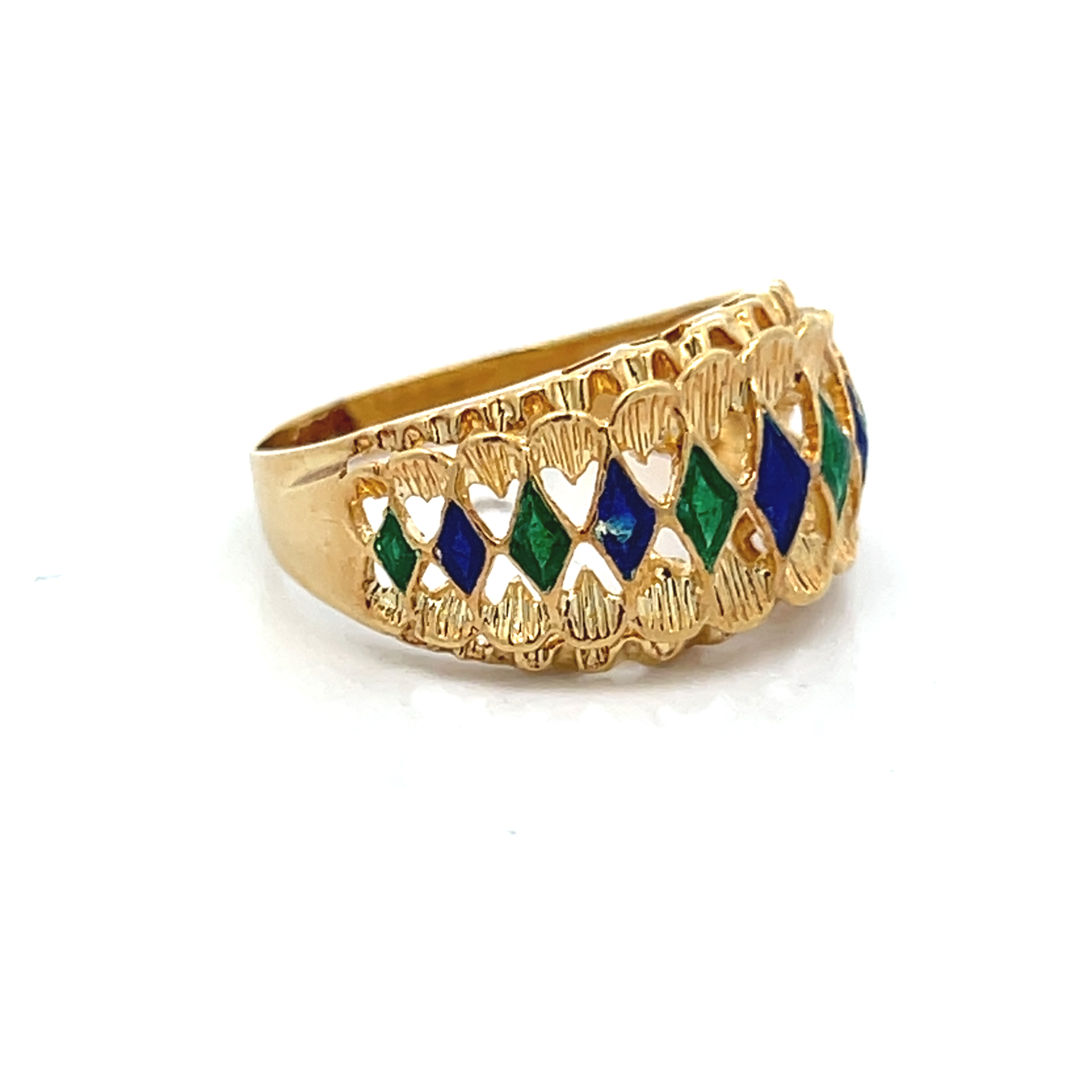18K Green & Blue Enamel Ring