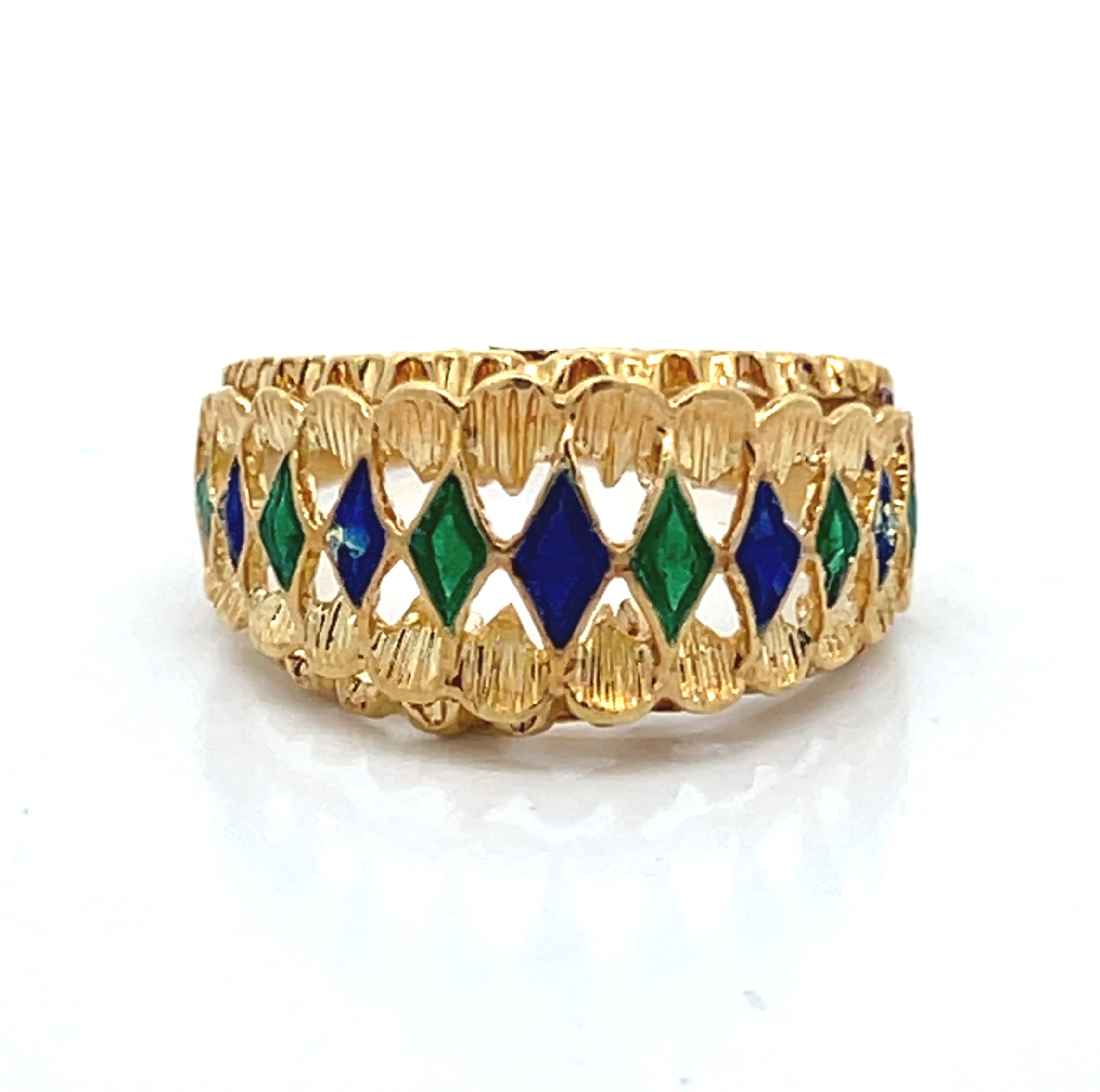18K Green & Blue Enamel Ring