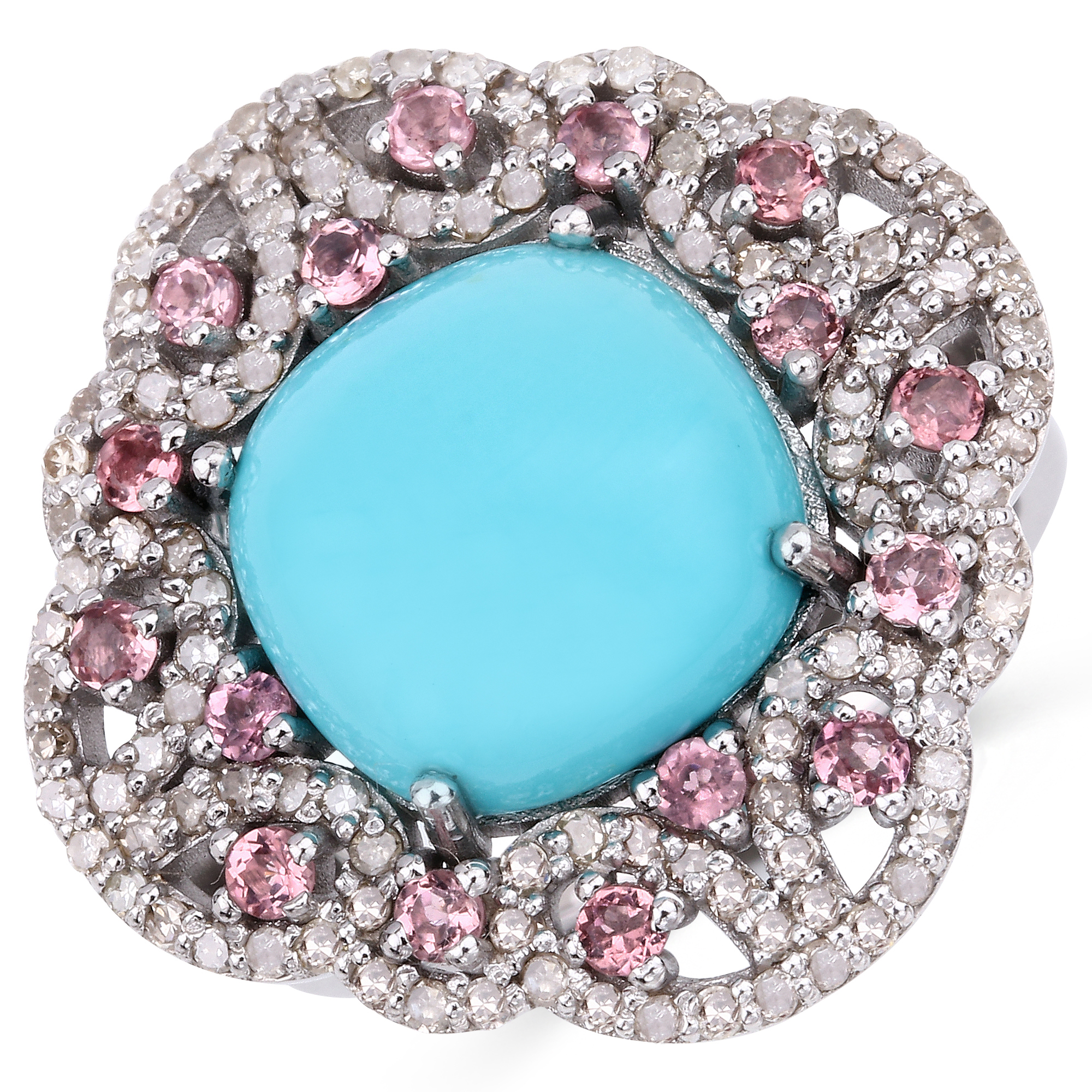 925 Tourmaline, Turquoise and Diamond Ring