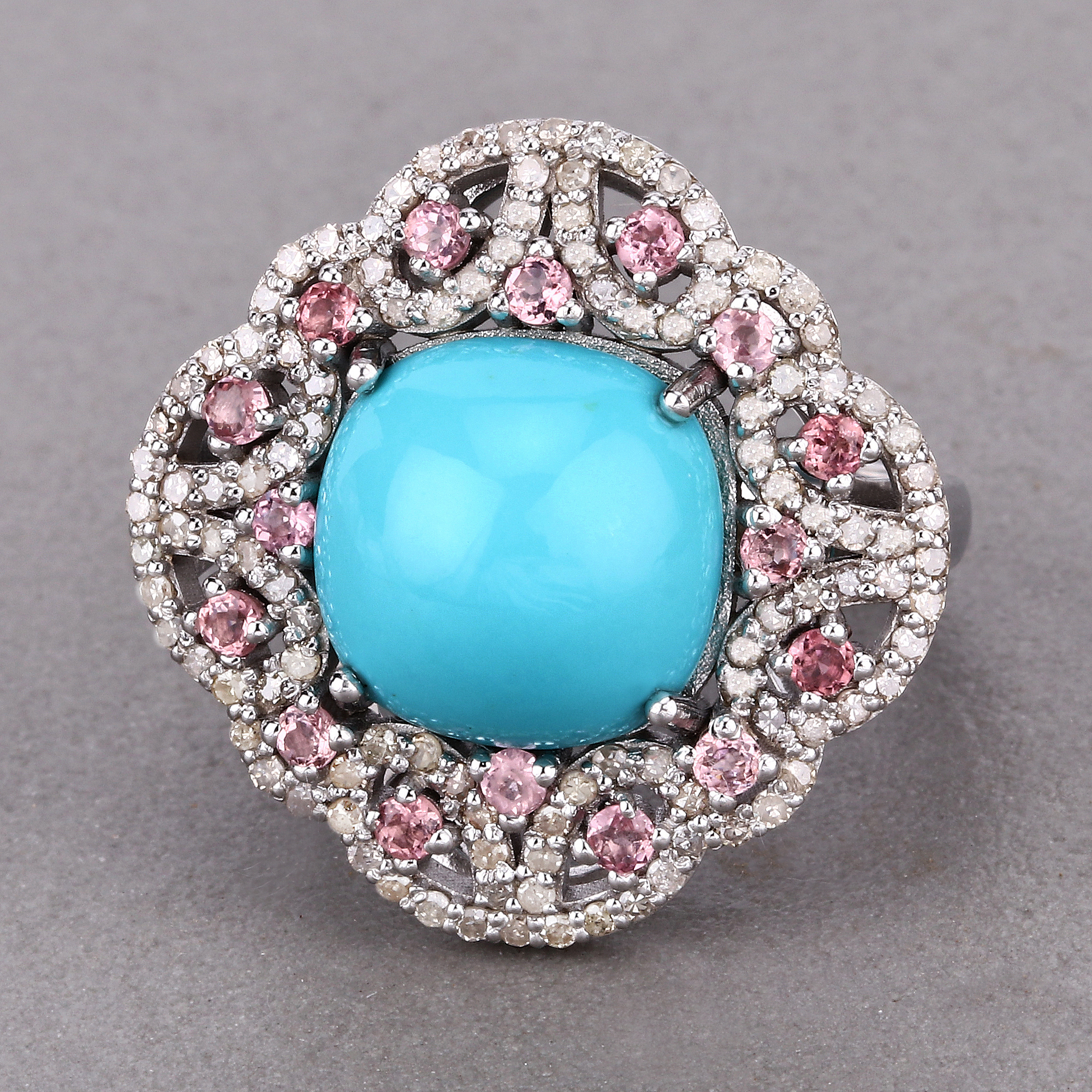 925 Tourmaline, Turquoise and Diamond Ring