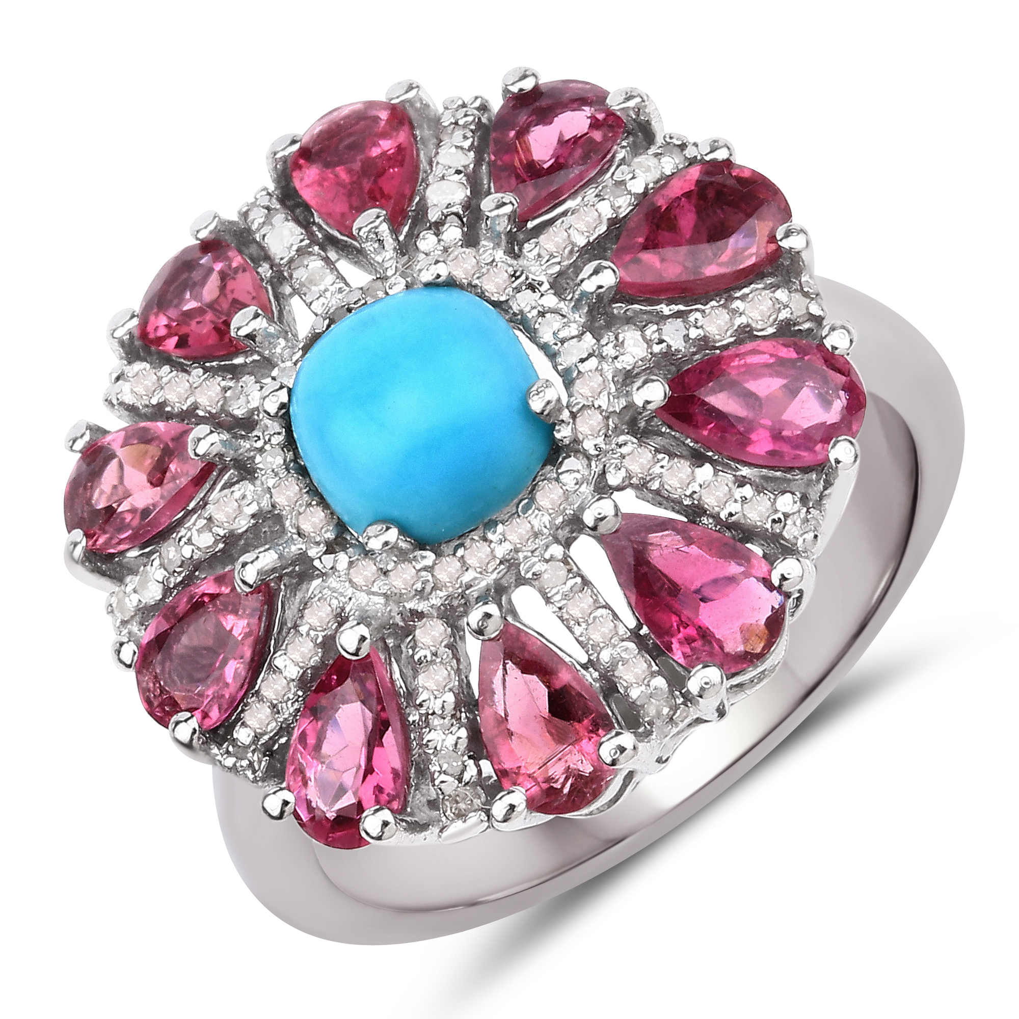 925 Tourmaline Turquoise & Diamond Ring