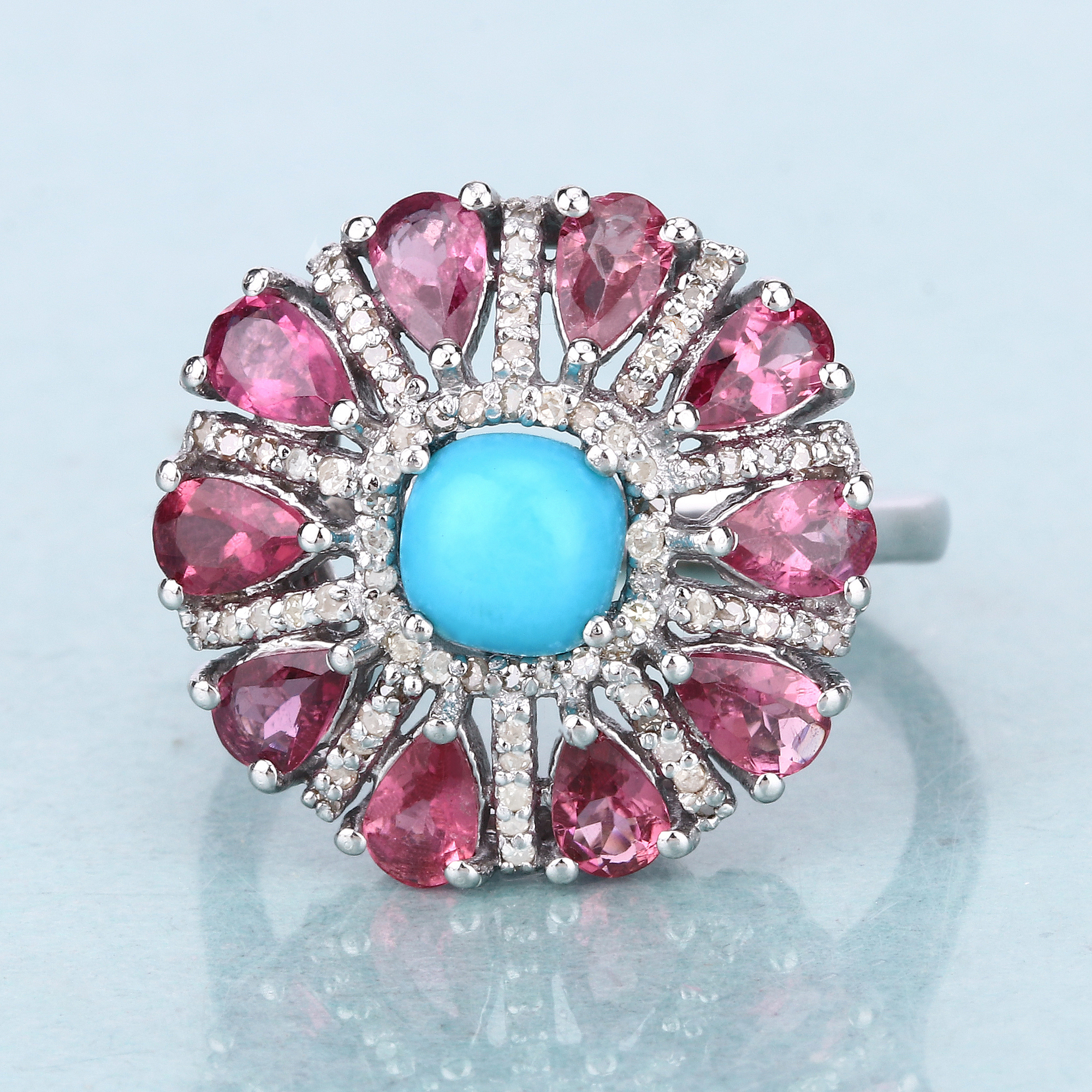 925 Tourmaline Turquoise & Diamond Ring