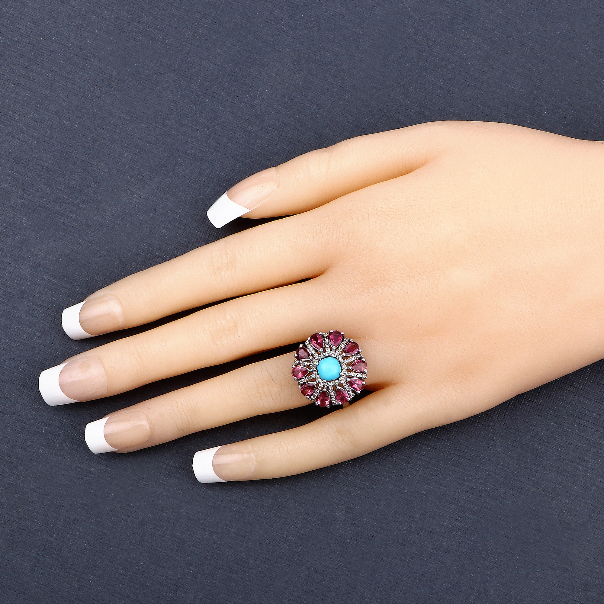 925 Tourmaline Turquoise & Diamond Ring